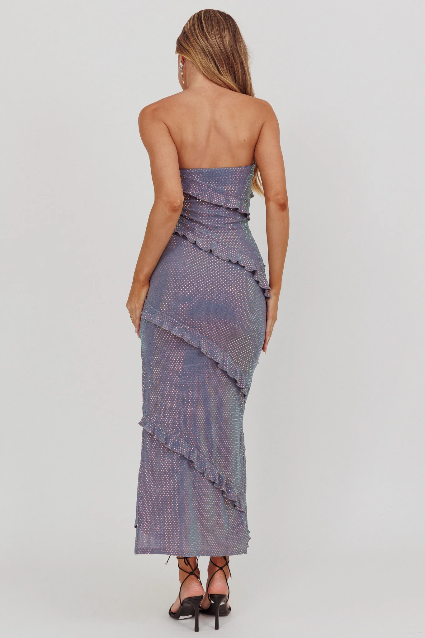 Metrics Strapless Frill Maxi Dress Blue - Image 3