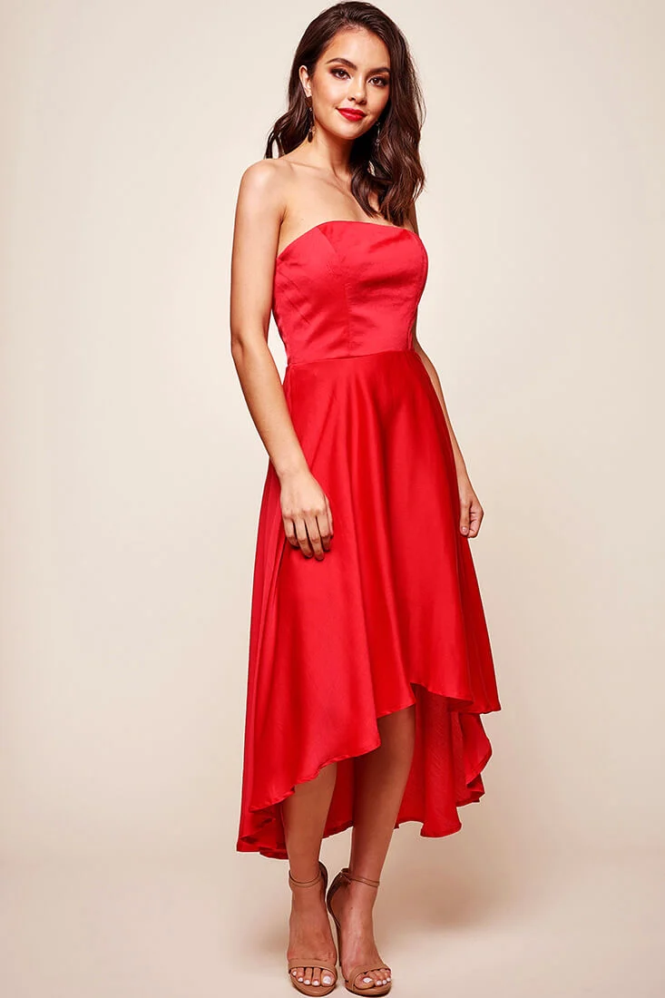 Mia Strapless A-Line Midi Dress Red - Image 6
