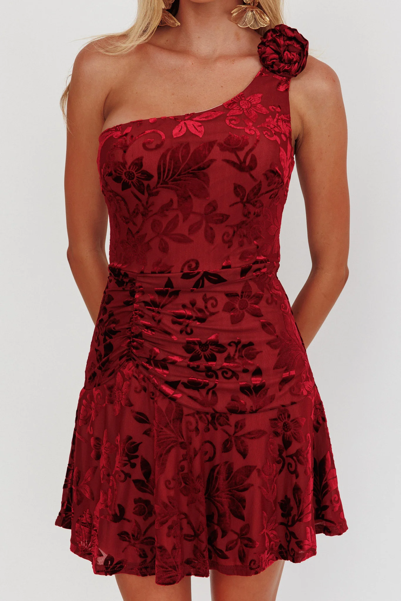 Midnight Aura One Shoulder Mini Dress Wine - Image 3