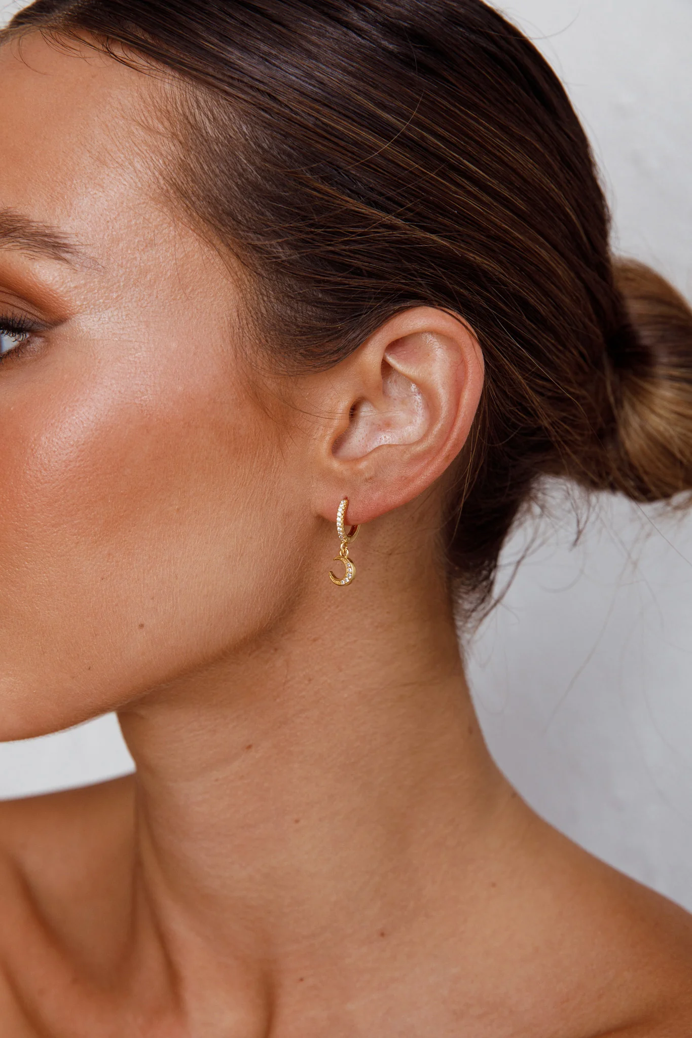 Midnight Drop Diamante Hoop Earrings Gold - Image 2