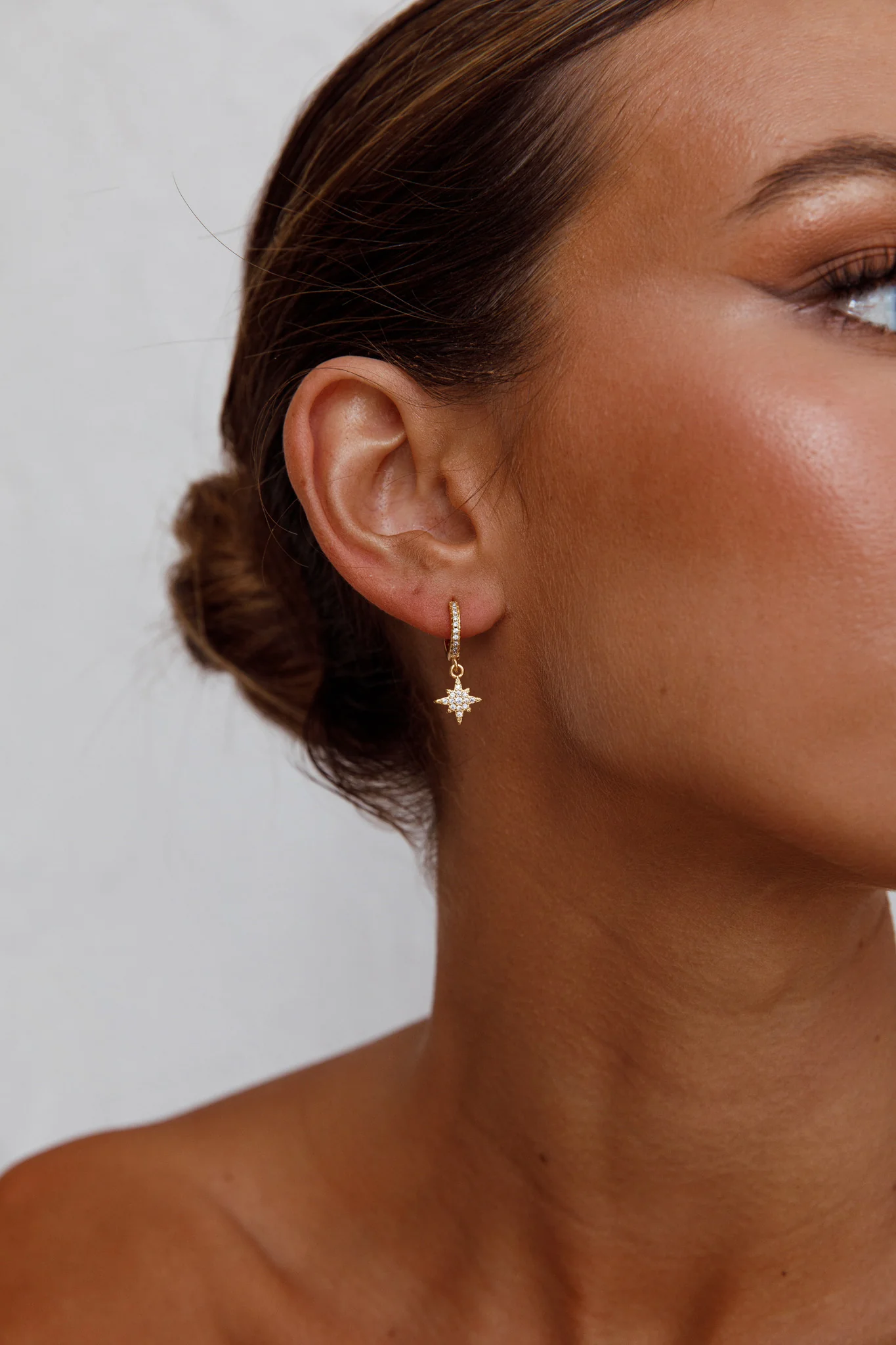 Midnight Drop Diamante Hoop Earrings Gold - Image 3