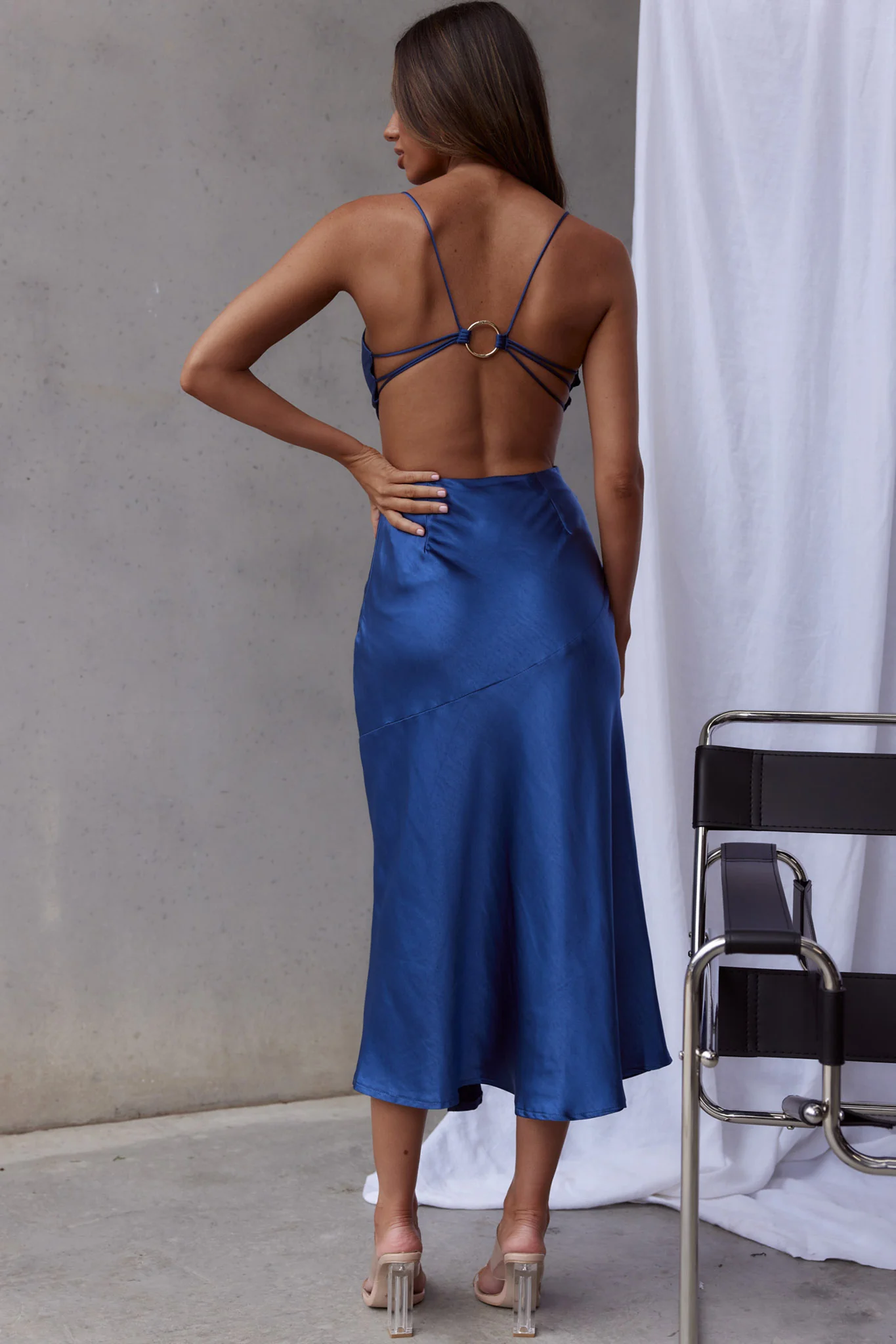 Midnight Muse Strappy Back Midi Dress Blue - Image 2