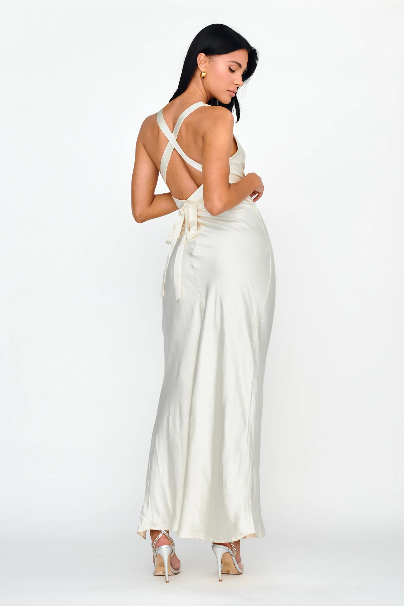 Midnight Sun Asymmetrical Strap Maxi Dress Oyster - Image 2