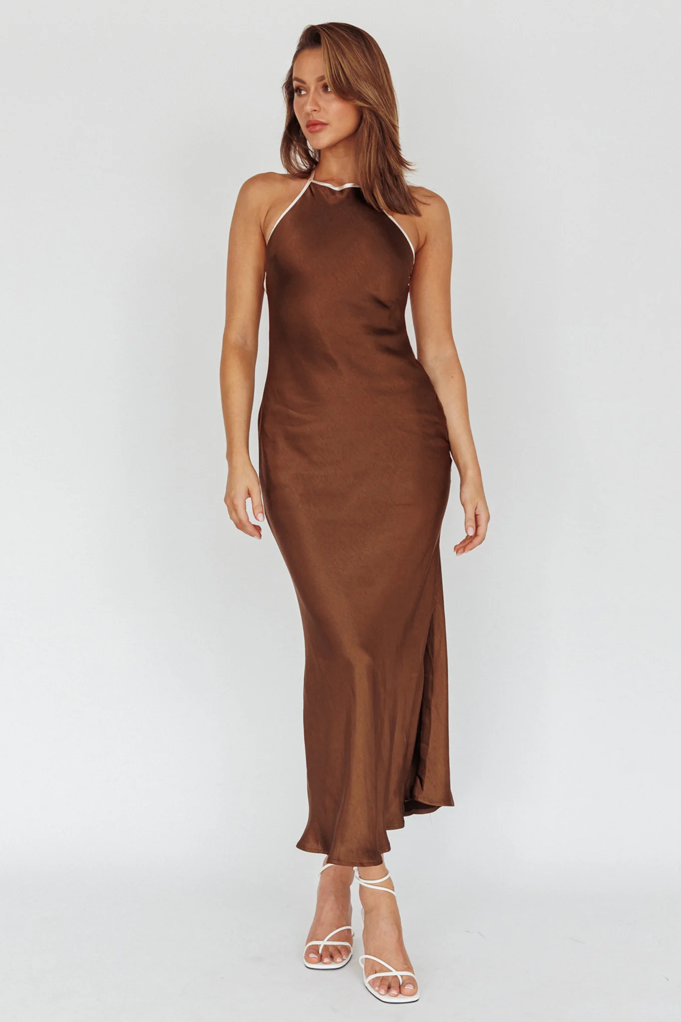 Midsomer Dawn Criss-Cross Back Maxi Dress Chocolate - Image 5