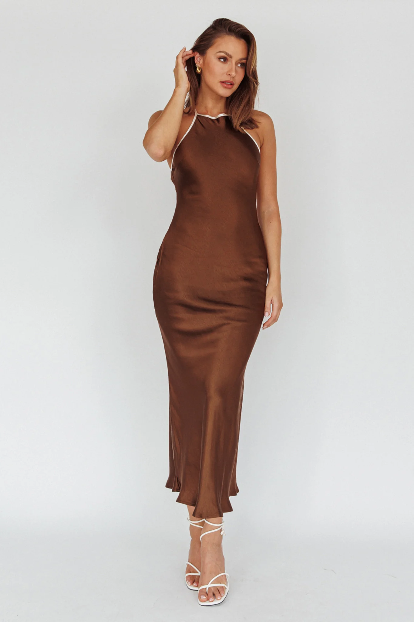 Midsomer Dawn Criss-Cross Back Maxi Dress Chocolate - Image 6