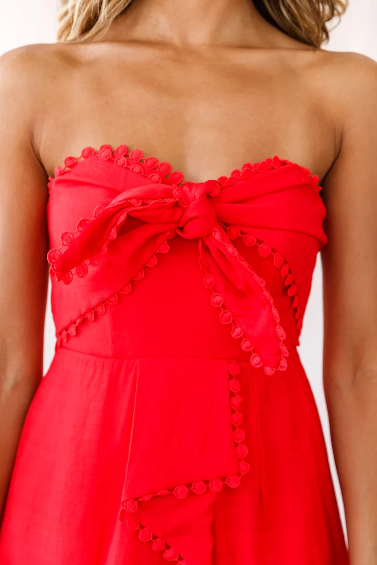 Miki Tie-Knot Bust Romper Red - Image 4