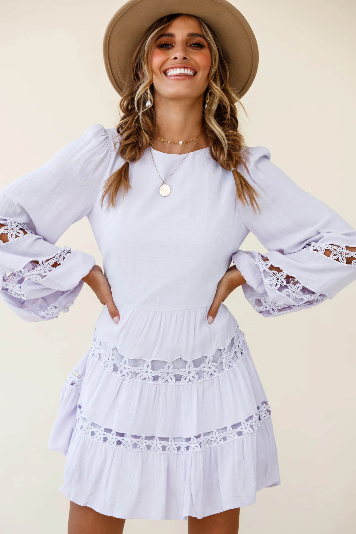 Miles Away Long Balloon Sleeve Trim Insert Dress Lilac - Image 3