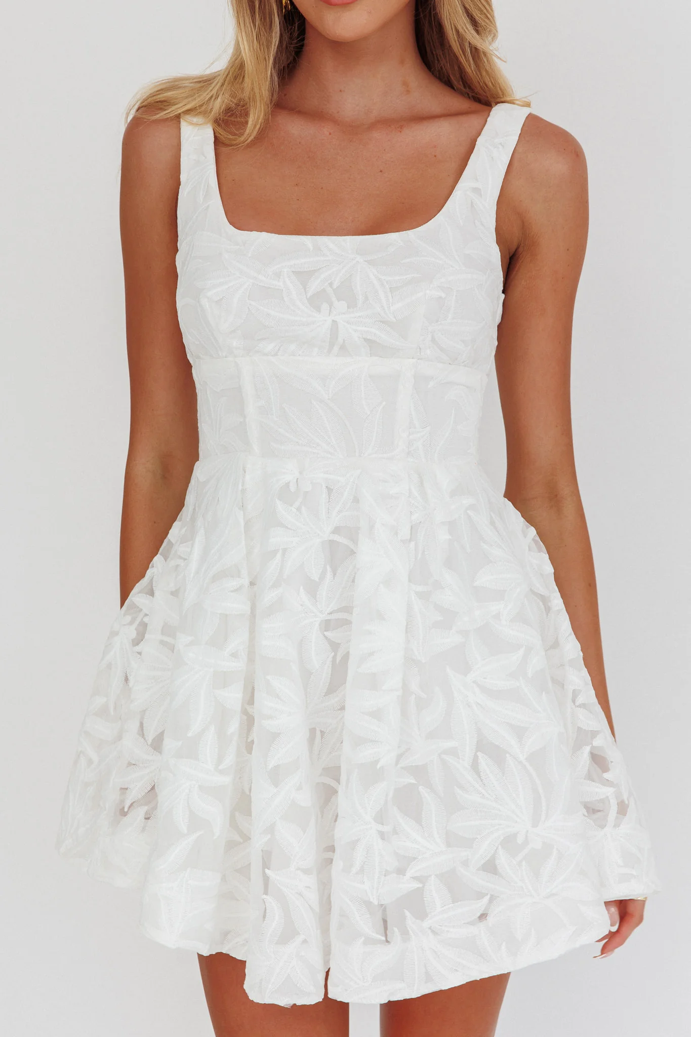 Miley Embroidered A-Line Mini Dress White - Image 4
