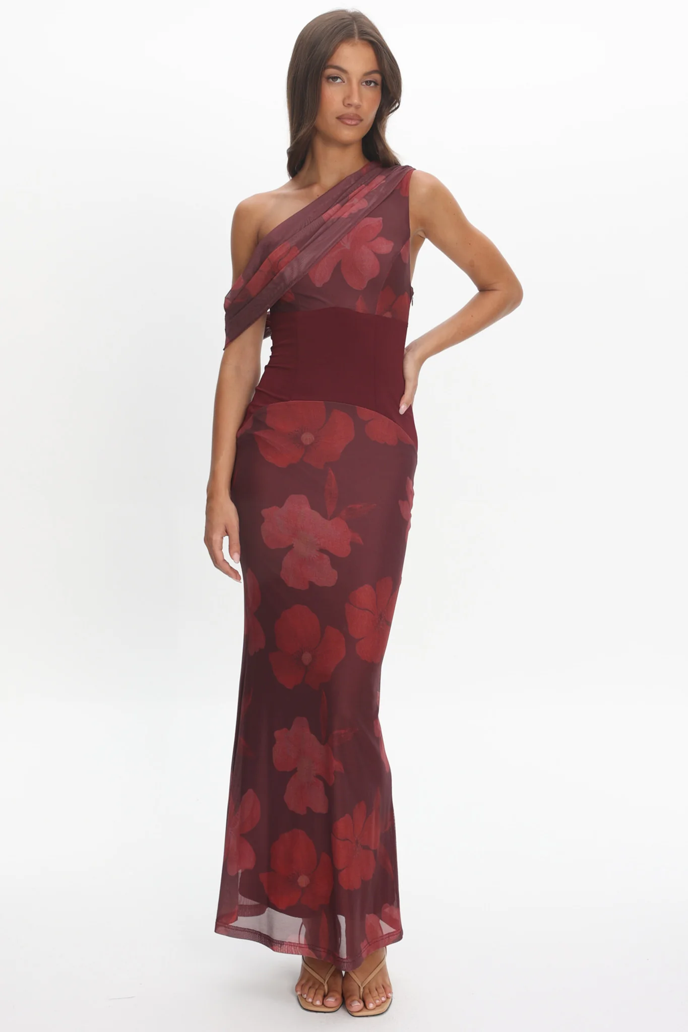 Milos Asymmetric Neckline Maxi Dress Floral Grape - Image 5