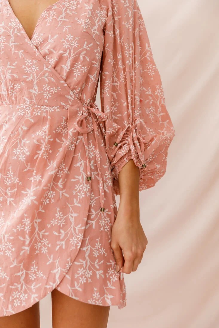 Mindy Gathered Cuff Wrap Dress Rose - Image 4