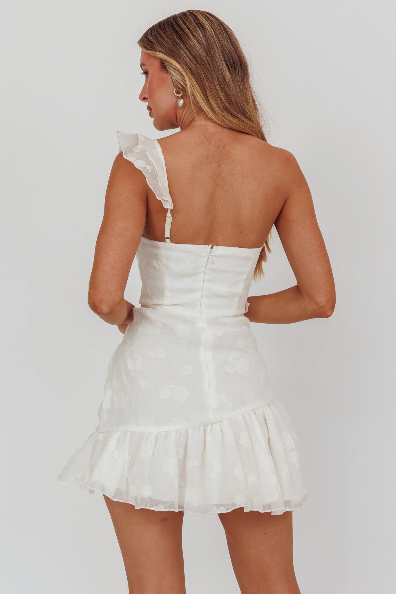 Minka One-Shoulder Ruffle Mini Dress Off White - Image 2