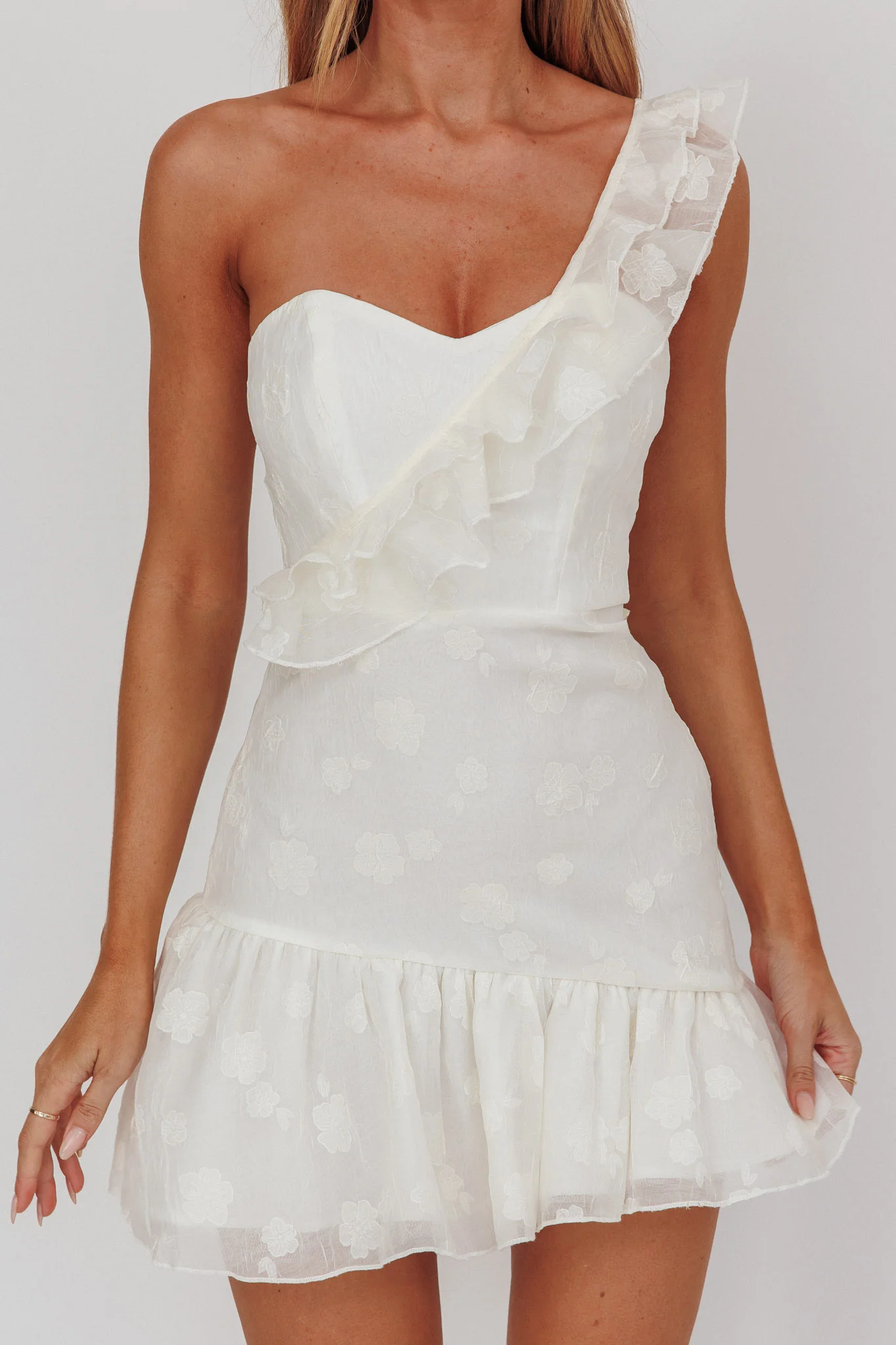 Minka One-Shoulder Ruffle Mini Dress Off White - Image 3