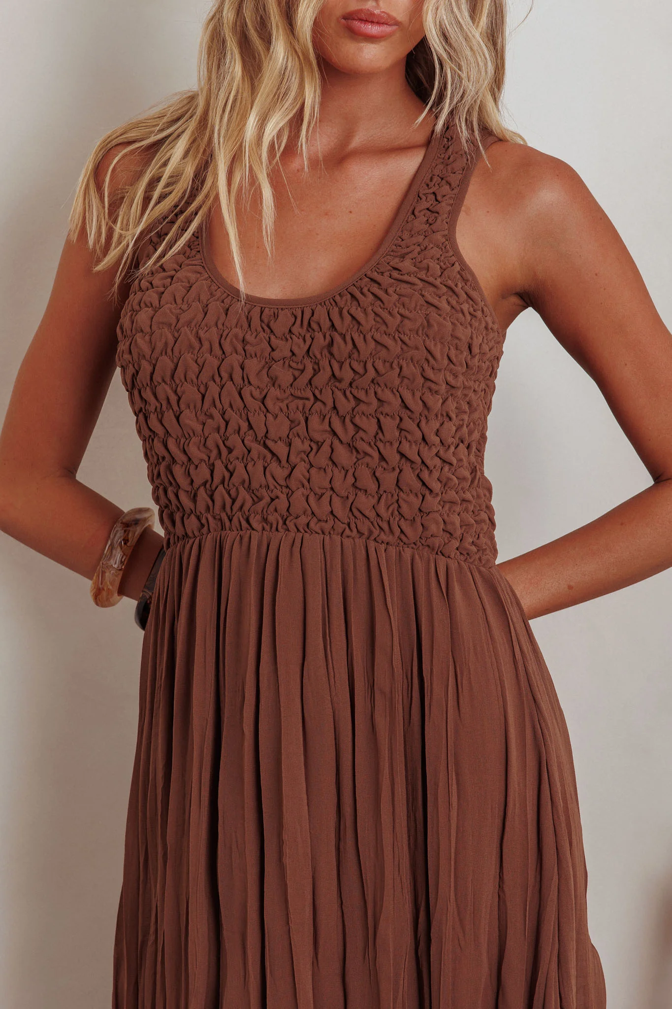 Mirella Smocked Bodice Maxi Dress Mocha - Image 4