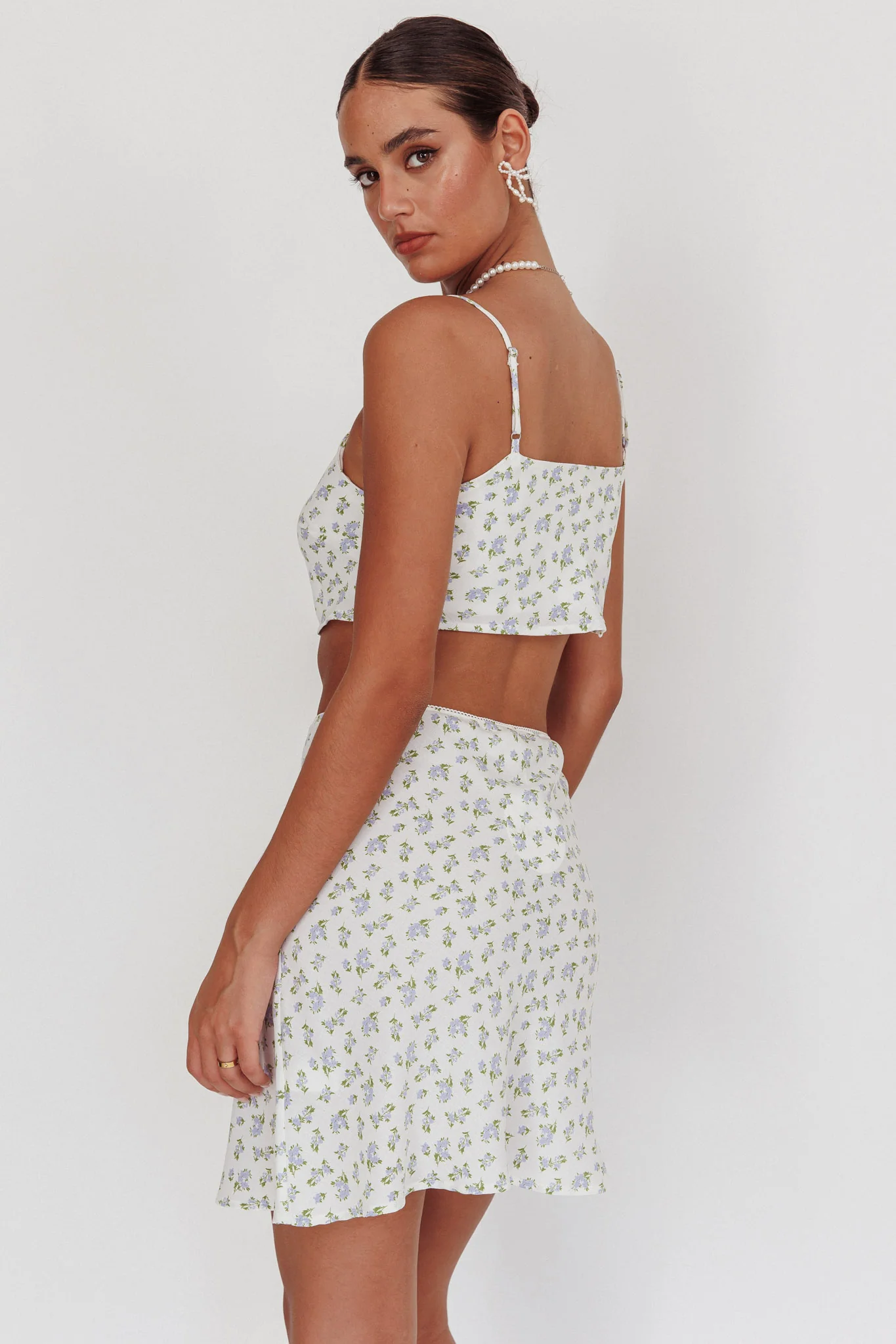 Miss Cupid Floral Mini Skirt Ivory/Blue - Image 4