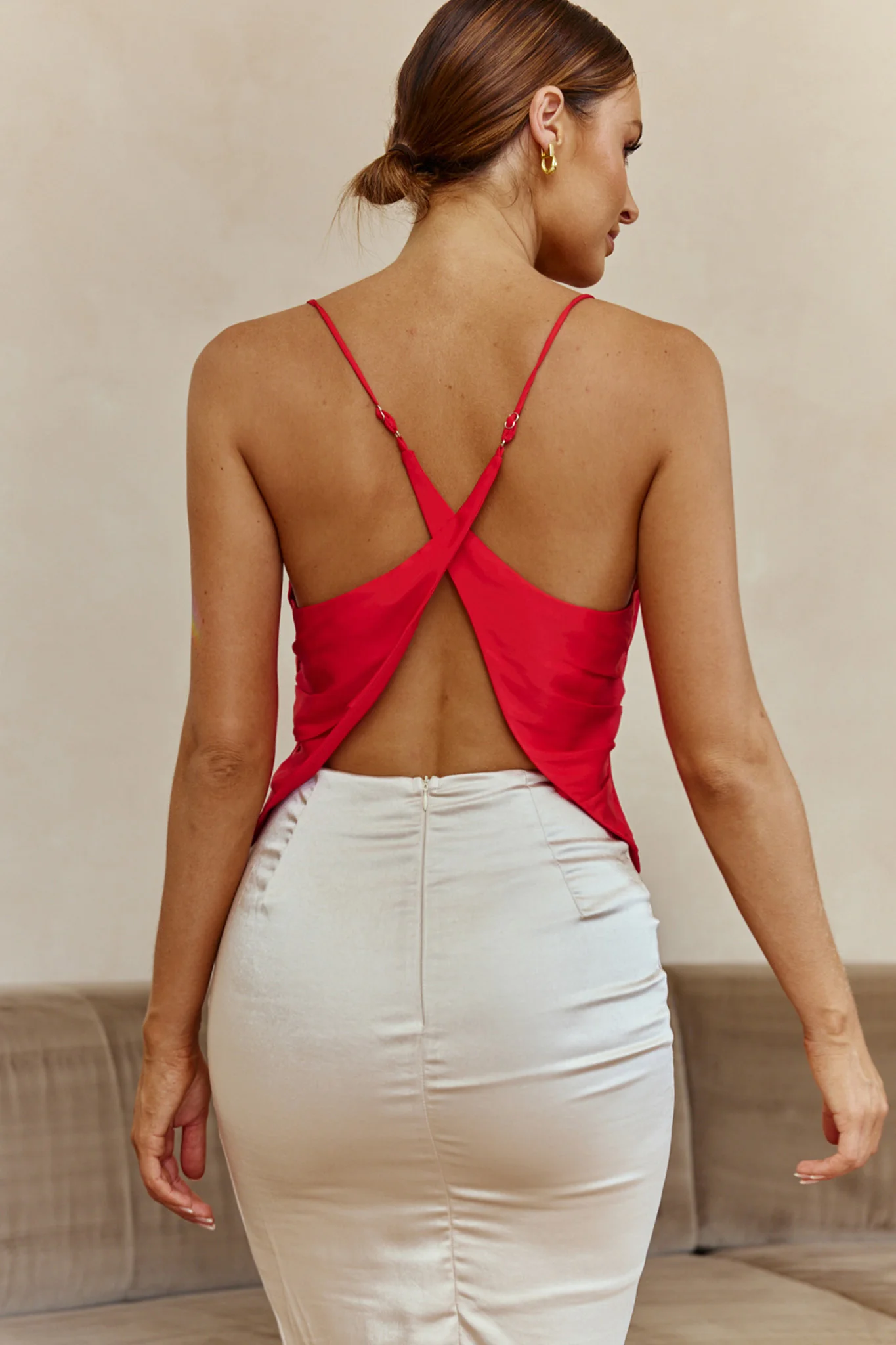 Miss Independent Cowl Neck Crossover Back Top Red - Image 5