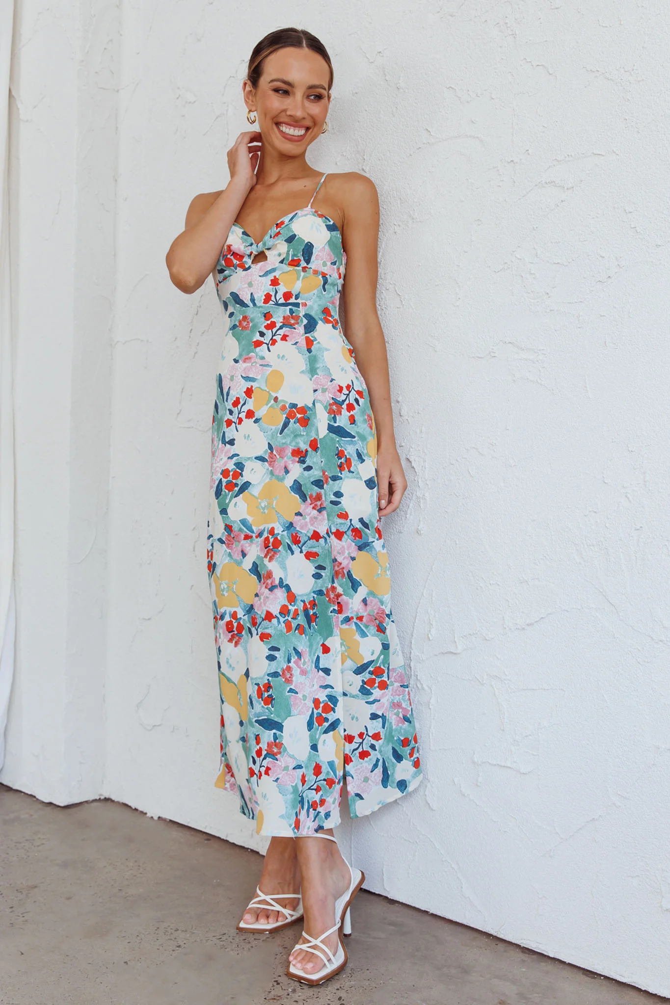 Missoula Cami Strap Padded Bust Midi Dress Flower Print Green - Image 5