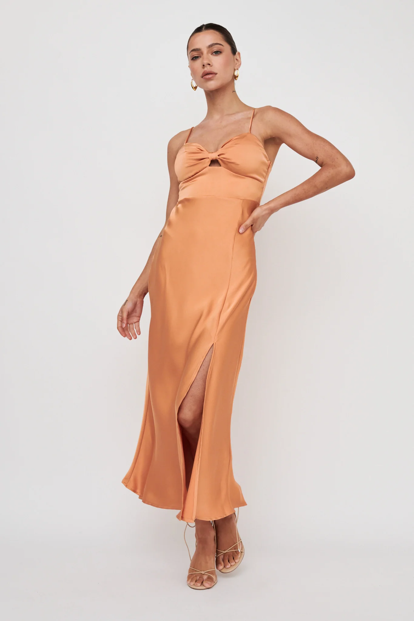 Missoula Cami Strap Padded Bust Midi Dress Orange - Image 5