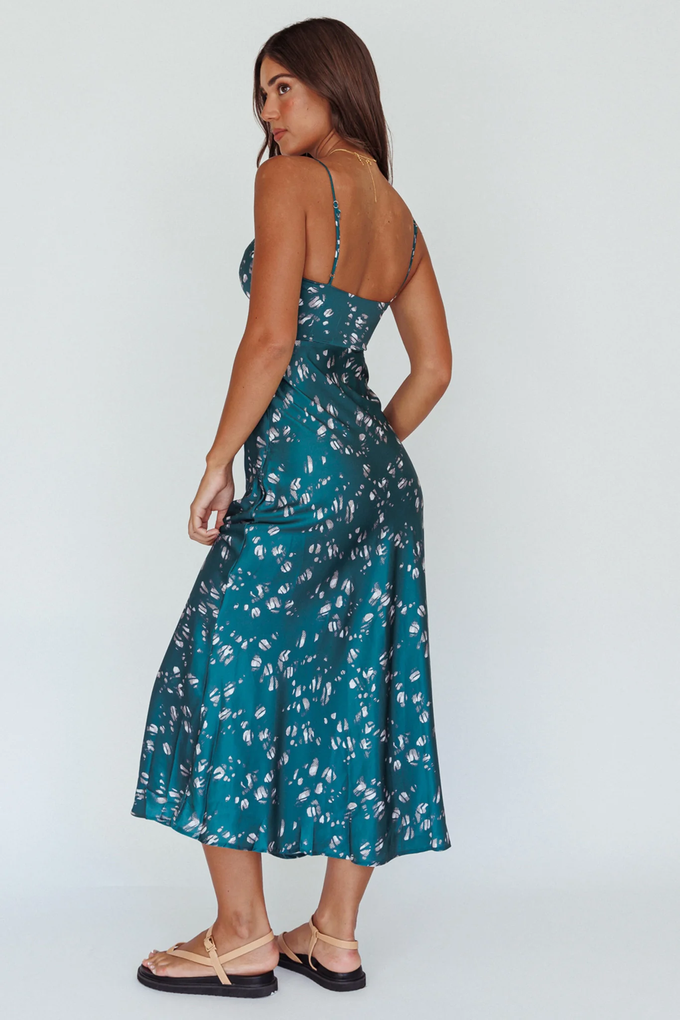 Missoula Cami Strap Padded Bust Midi Dress Printed Green - Image 2