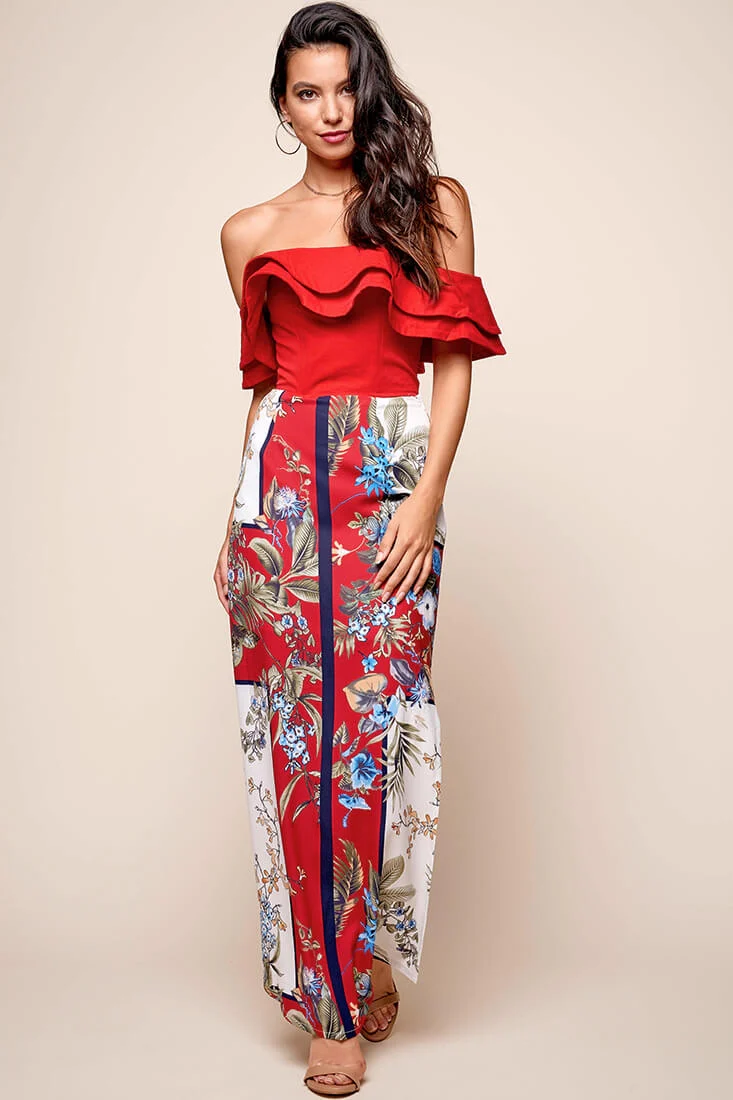Missy Layered Ruffle Bardot Top Red - Image 2