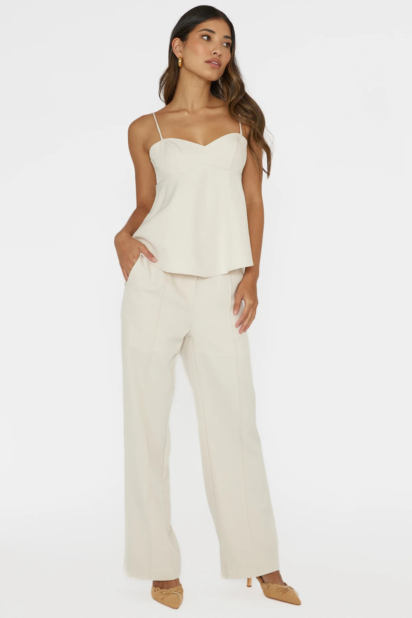 Mistie Pintuck Pants Bone - Image 6