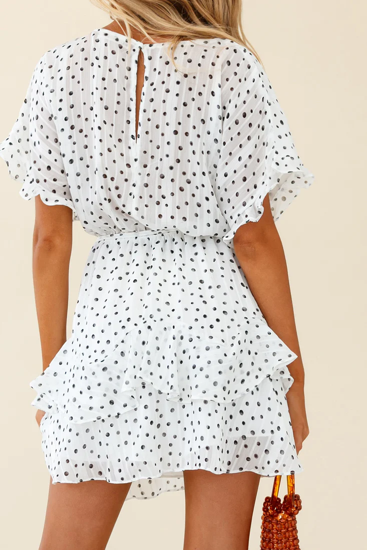 Mollina Frill Sleeve Layered Hem Dress Spot Print White - Image 2