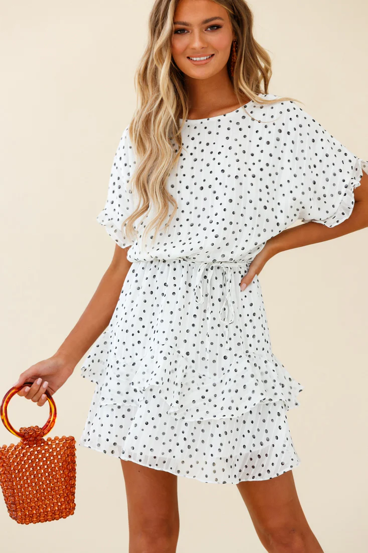 Mollina Frill Sleeve Layered Hem Dress Spot Print White - Image 4