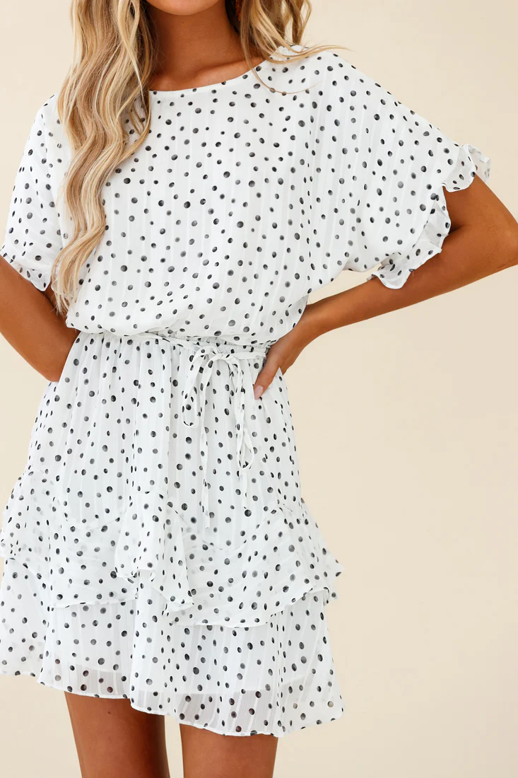 Mollina Frill Sleeve Layered Hem Dress Spot Print White - Image 7