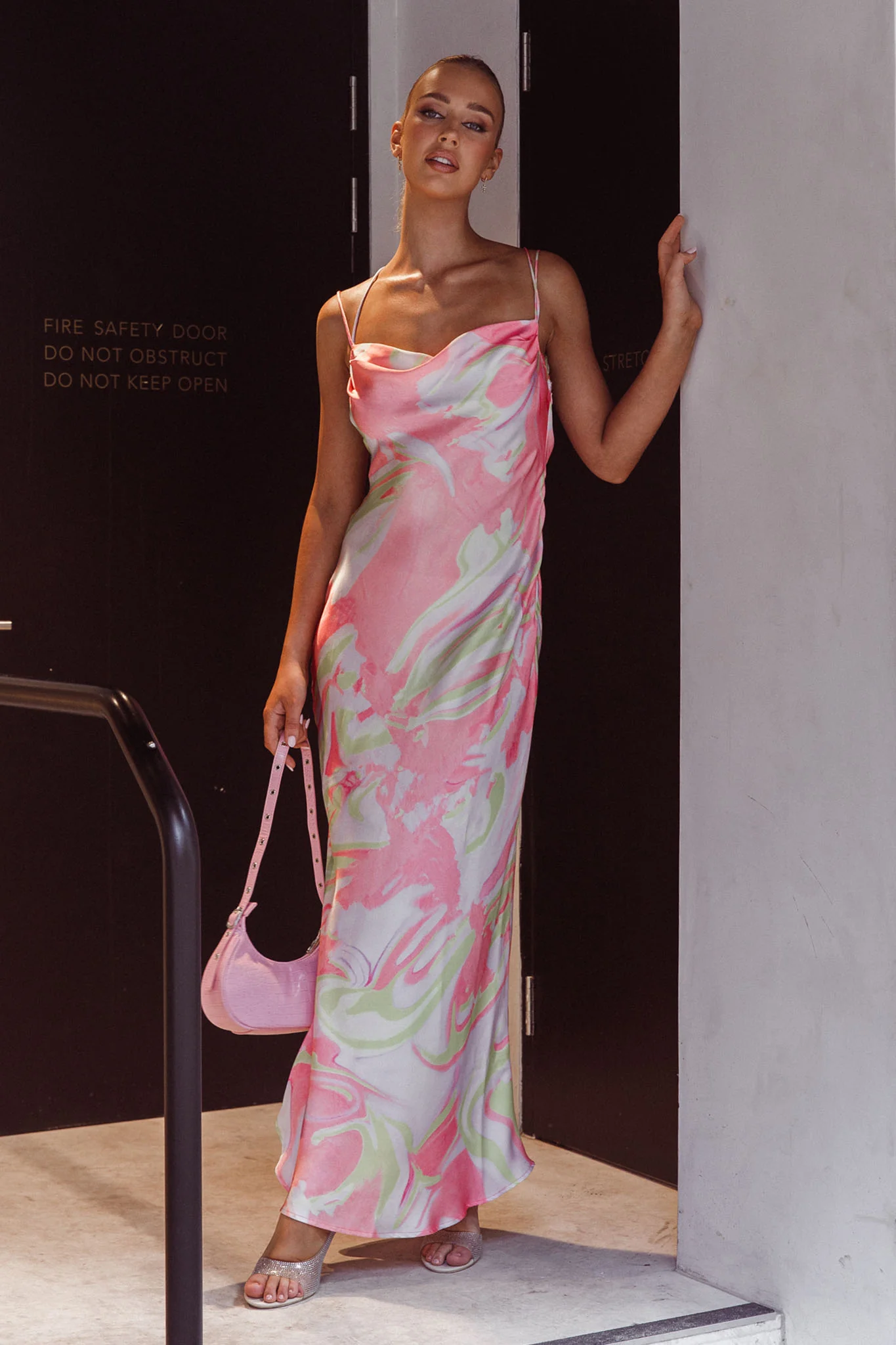 Moment With You Ruched Bust Midi Dress Swirl Pink/Lemon - Image 3