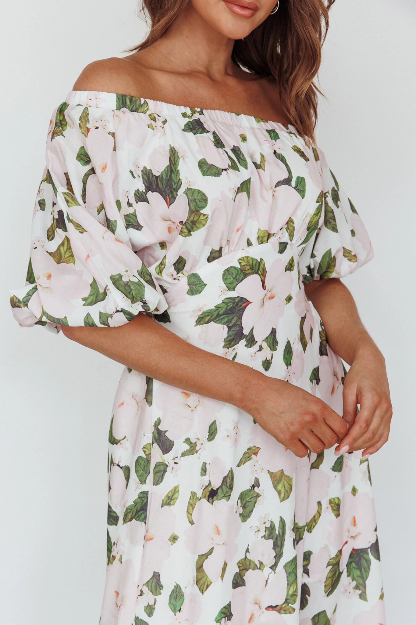 Momentum Off Shoulder Maxi Dress Floral Pink - Image 4