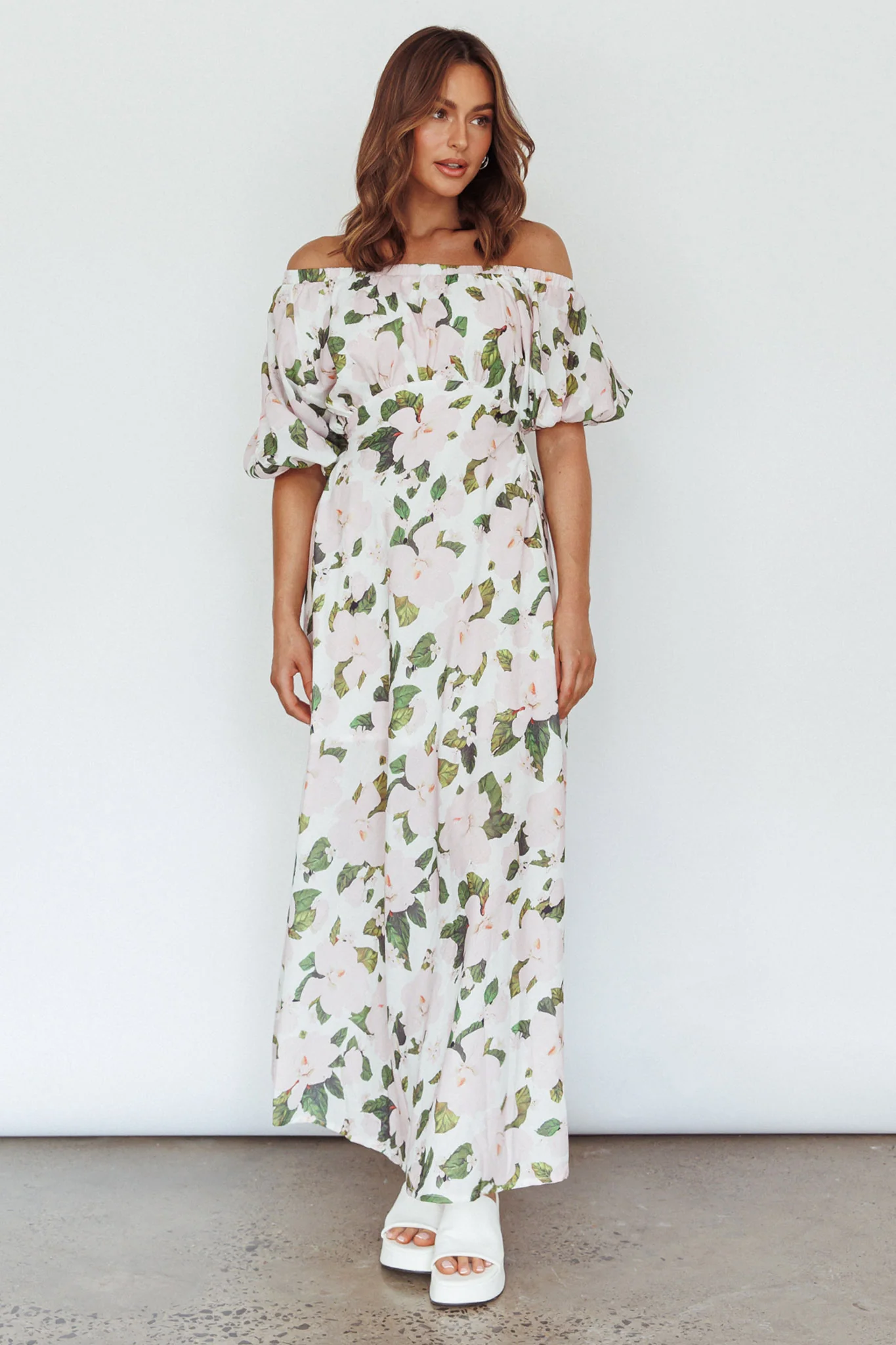 Momentum Off Shoulder Maxi Dress Floral Pink - Image 5