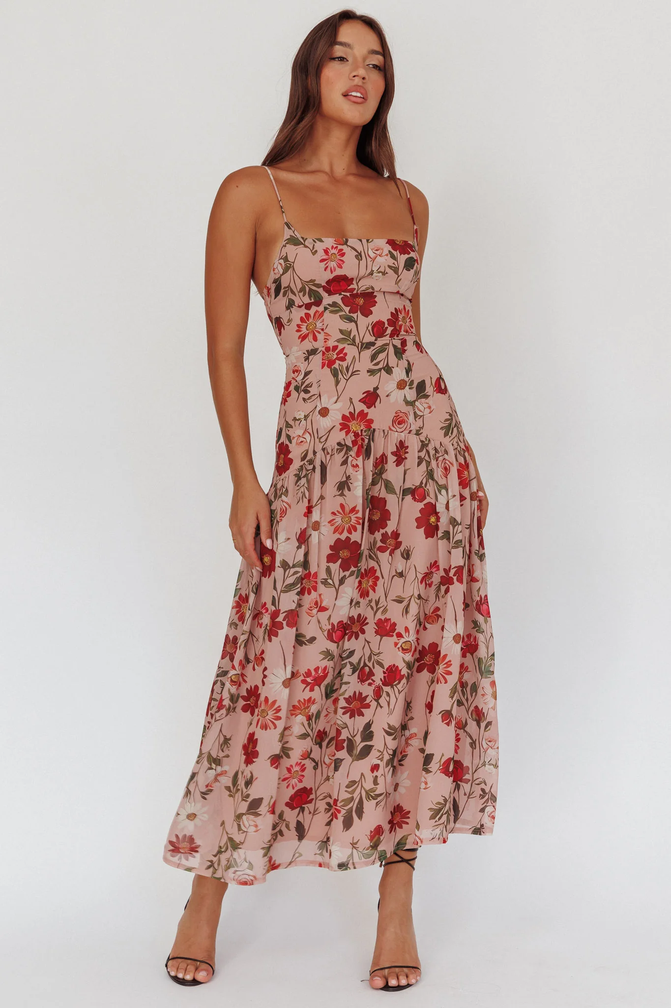 Monday Muse Drop Waist Maxi Dress Floral Red - Image 5
