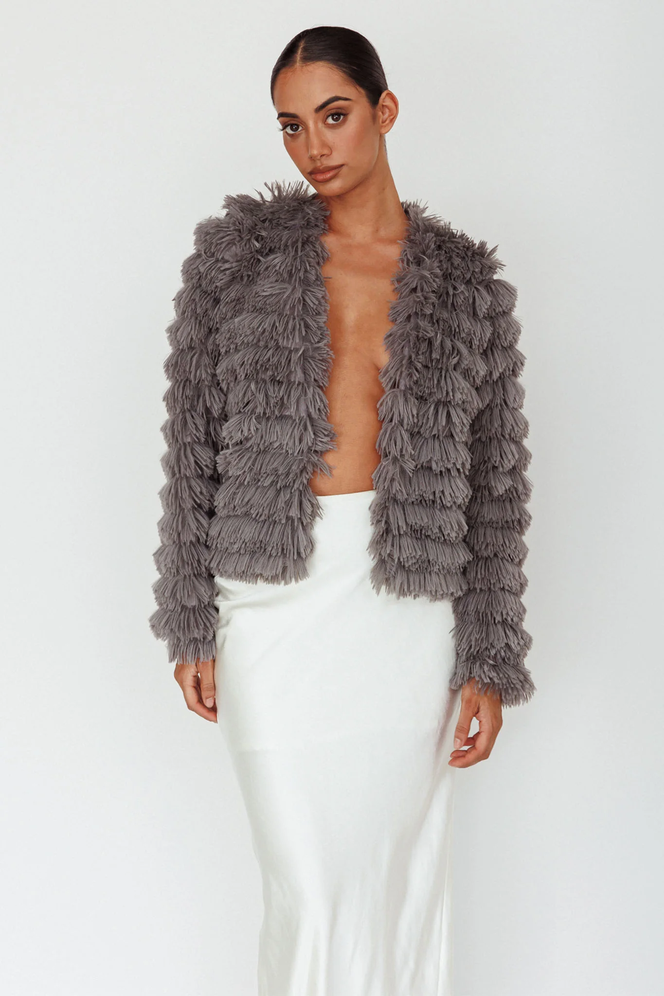 Montana Shaggy Faux Fur Coat Grey - Image 4