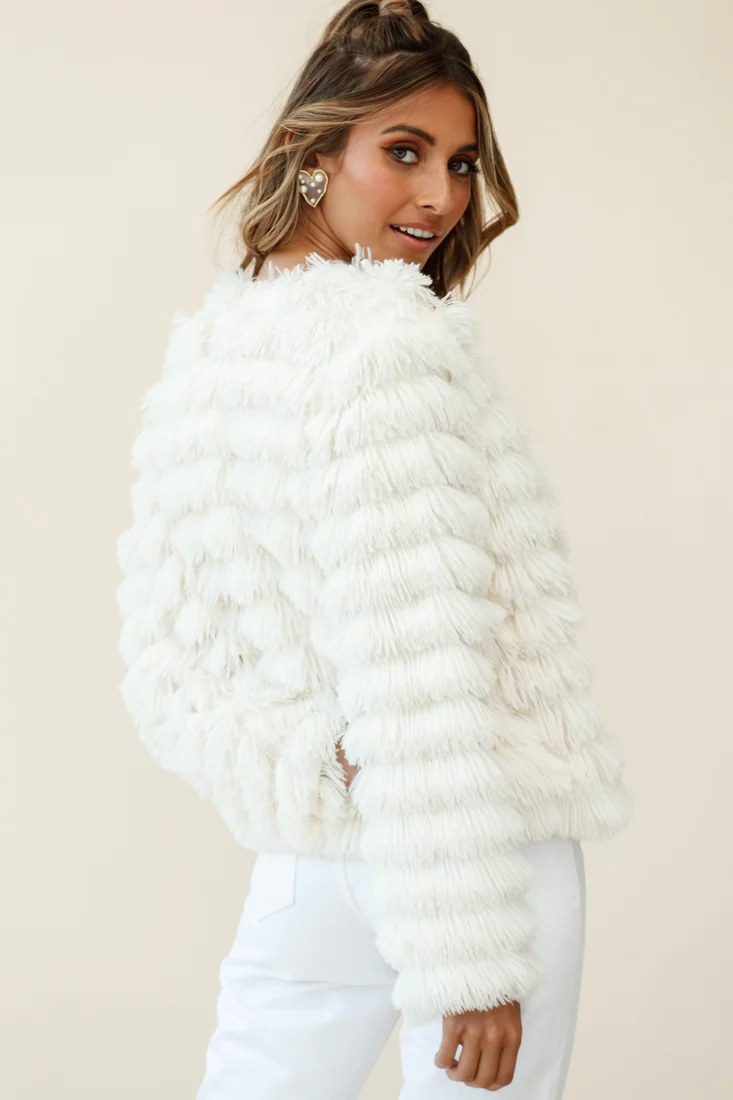 Montana Shaggy Faux Fur Jacket White - Image 3