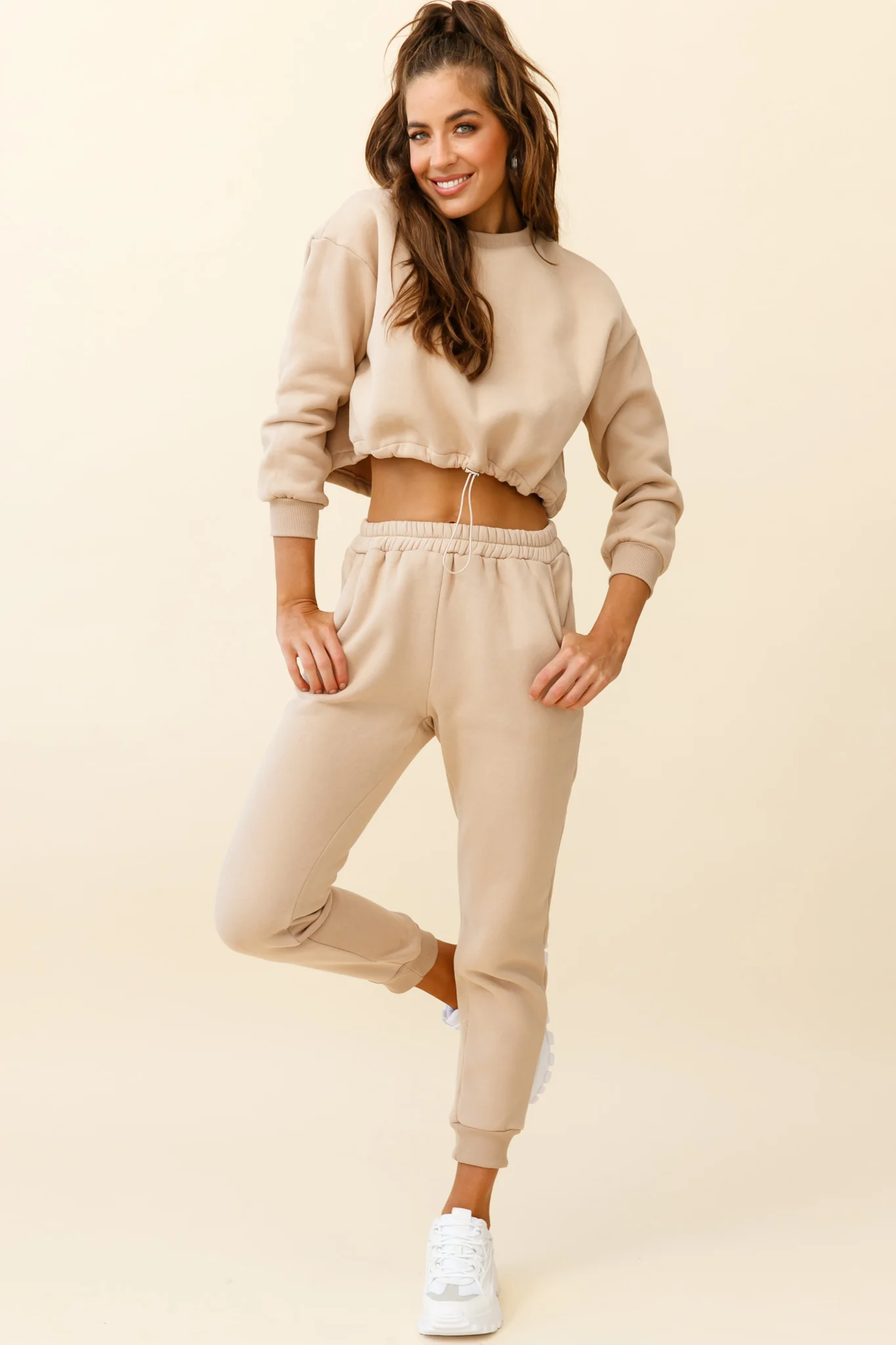 Monterey Long Sleeve Pull String Sweater Tan - Image 2