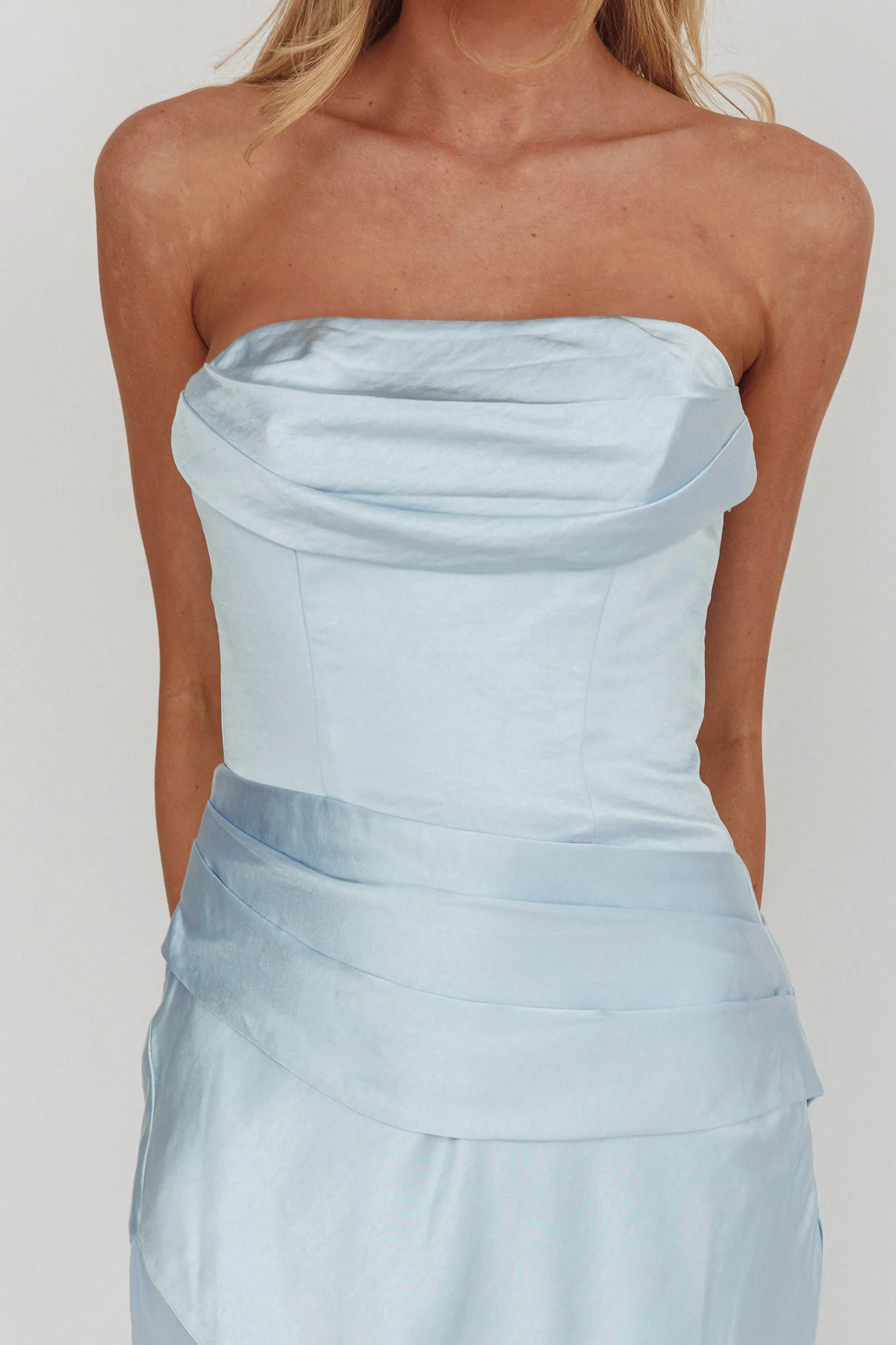 Moon Aura Pleat Detail Strapless Maxi Dress Blue - Image 4