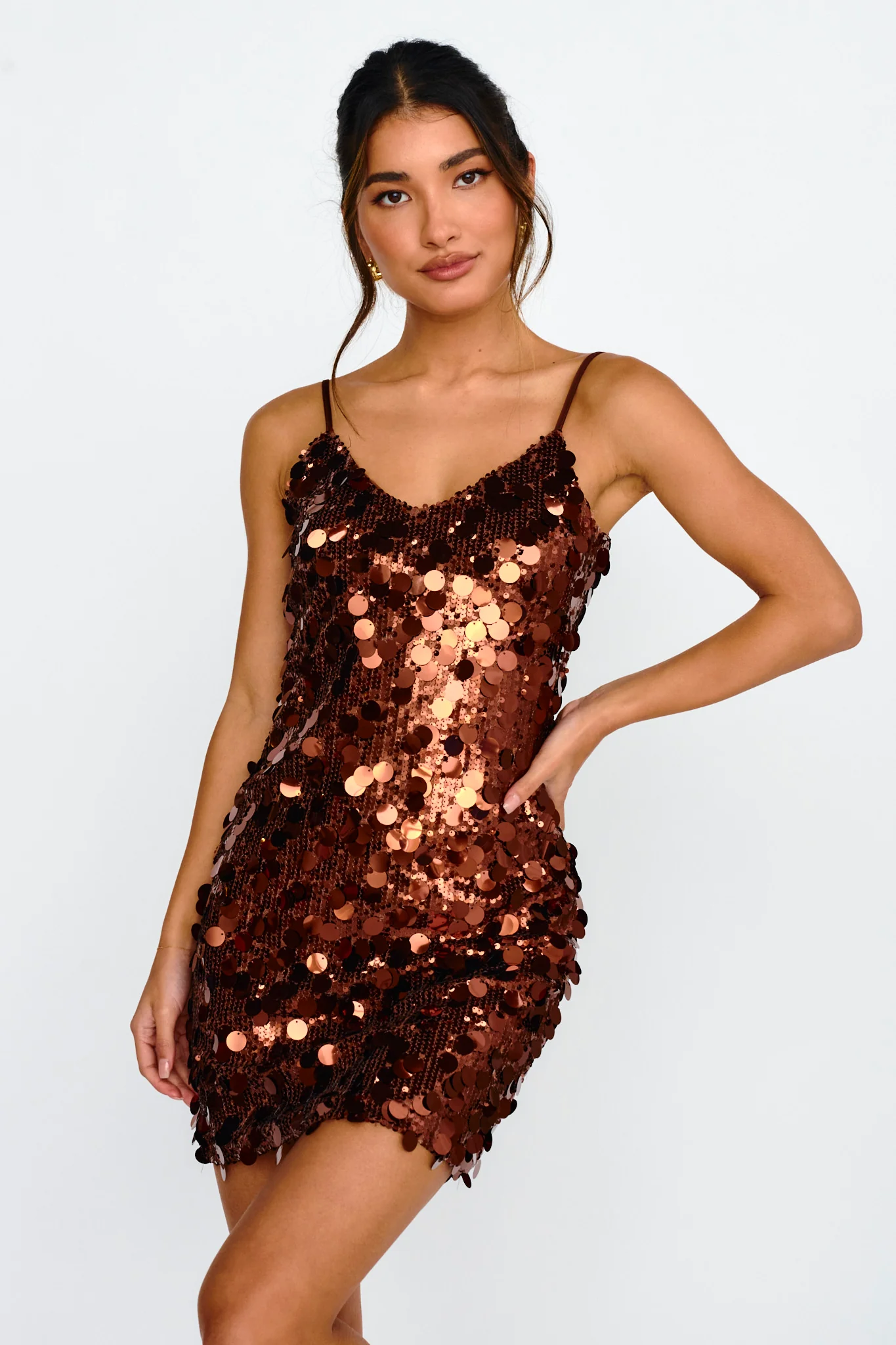 Moon Dust Sequin Mini Dress Copper - Image 5