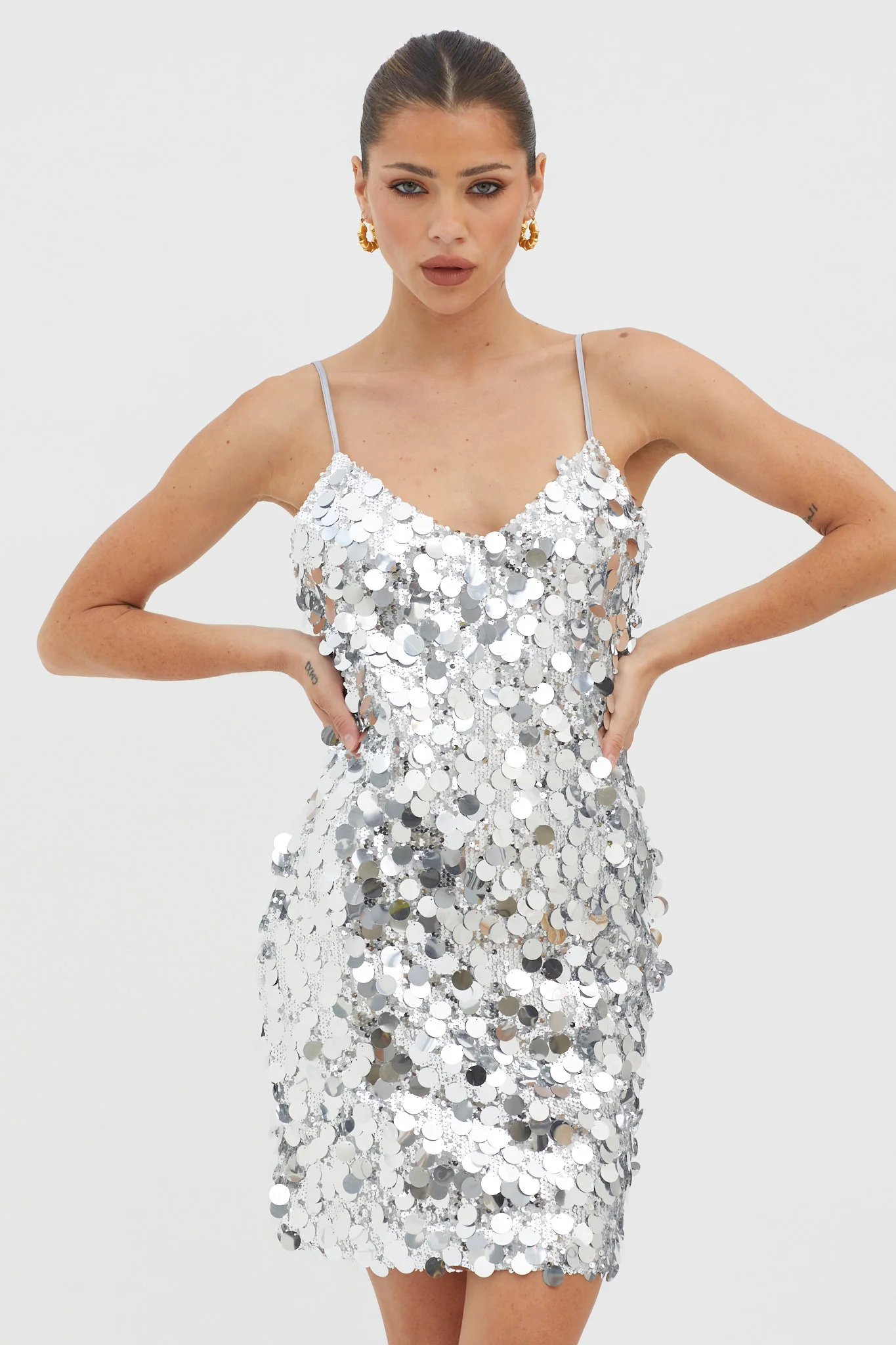 Moon Dust Sequin Mini Dress Silver - Image 5