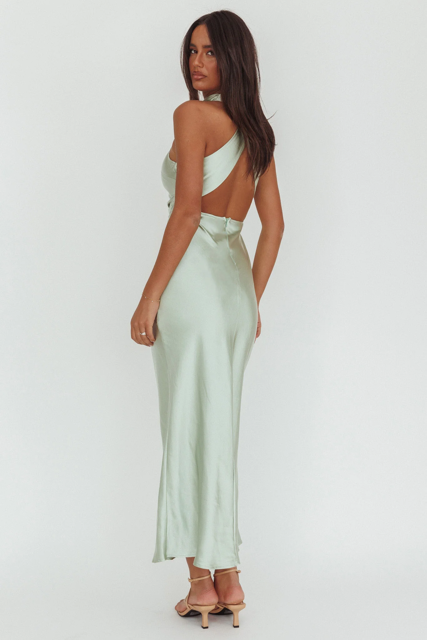 Moonlight Mirage Criss-Cross Back Maxi Dress Pistachio - Image 2