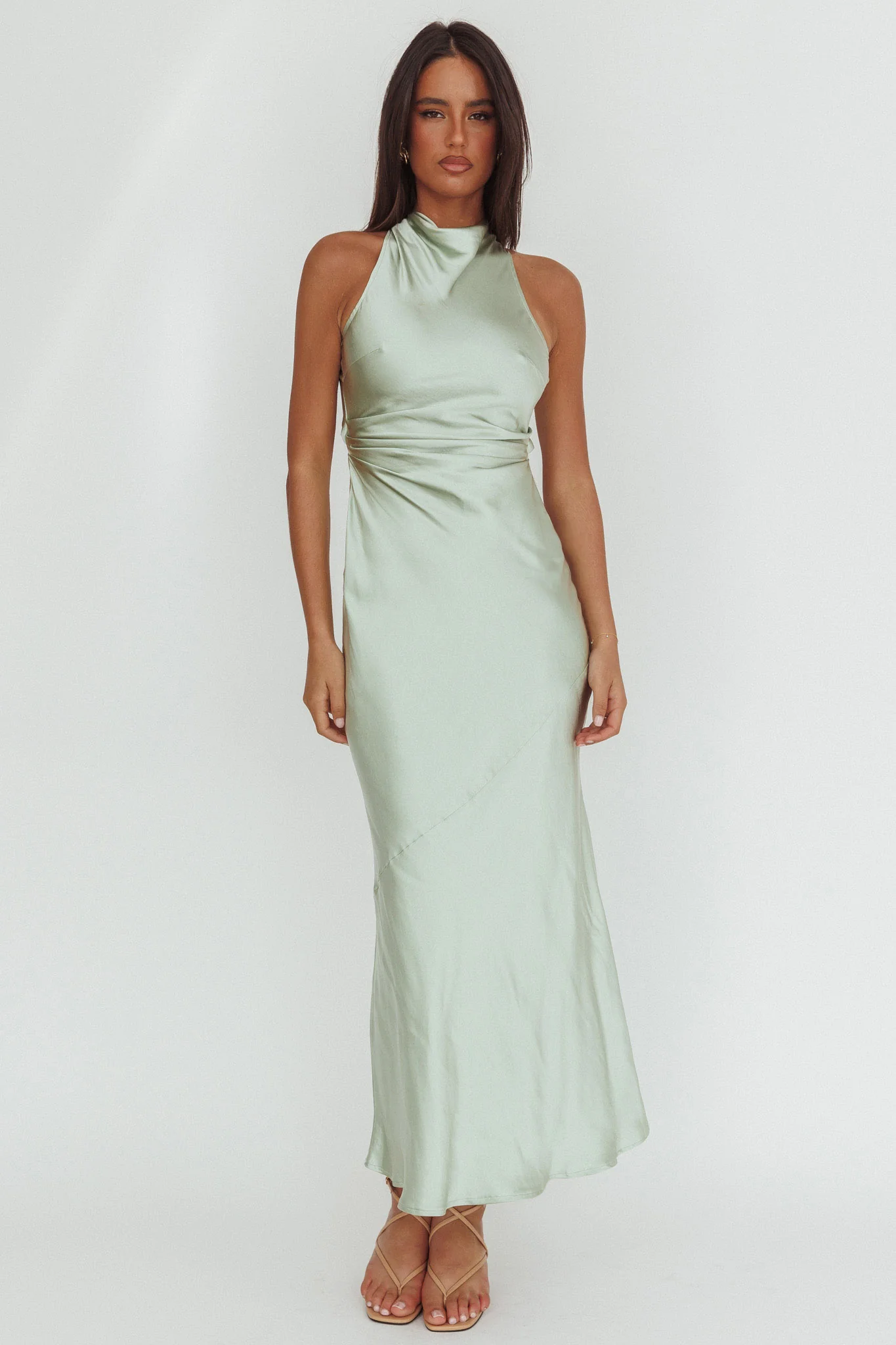 Moonlight Mirage Criss-Cross Back Maxi Dress Pistachio - Image 4