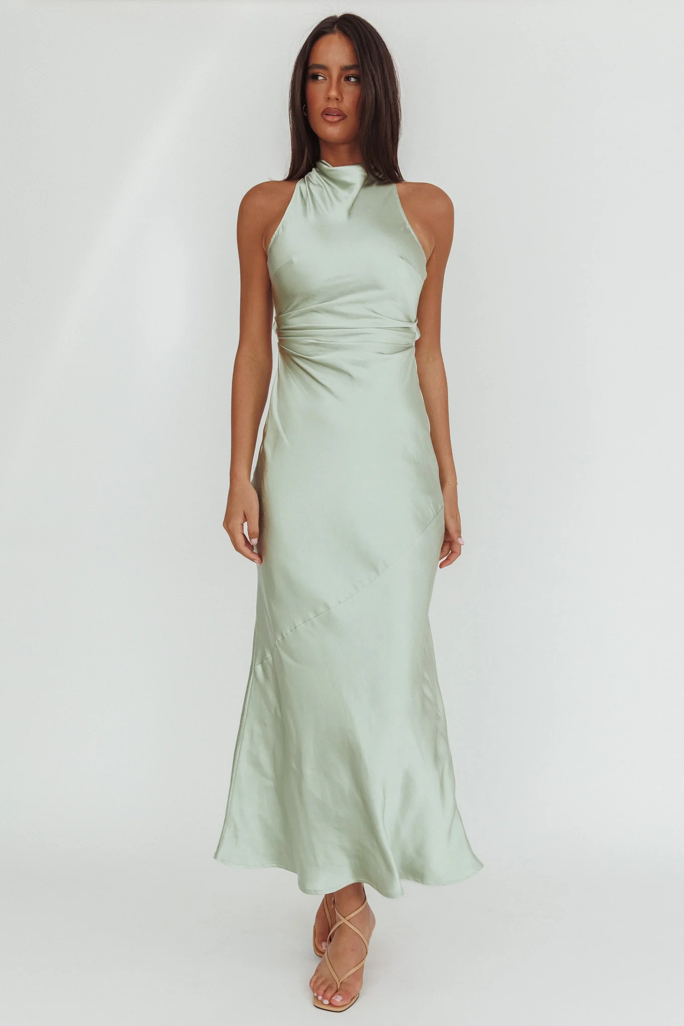 Moonlight Mirage Criss-Cross Back Maxi Dress Pistachio - Image 5