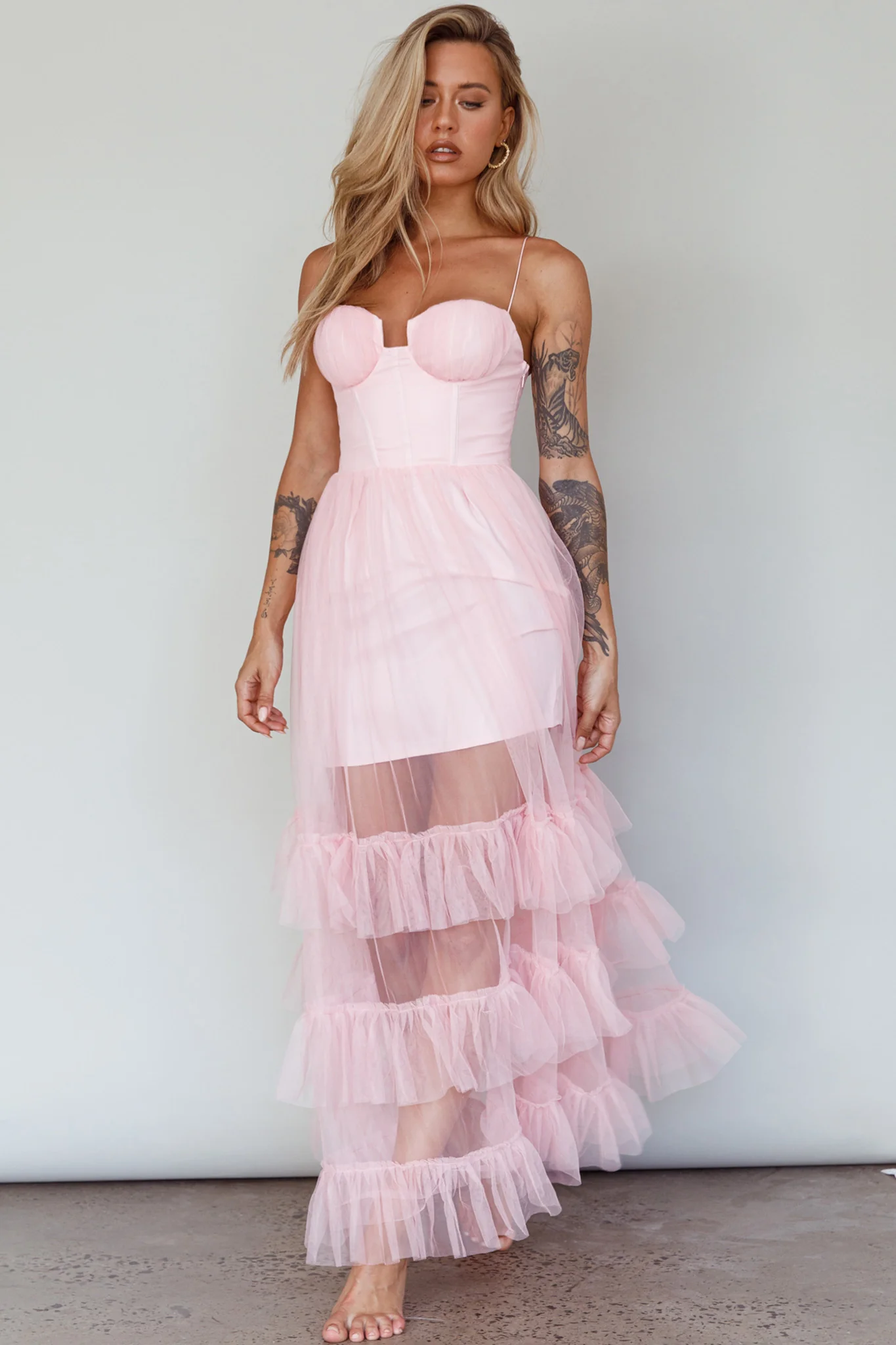 Moonlight Sonata Ruffle Mesh Maxi Dress Cameo Pink - Image 8