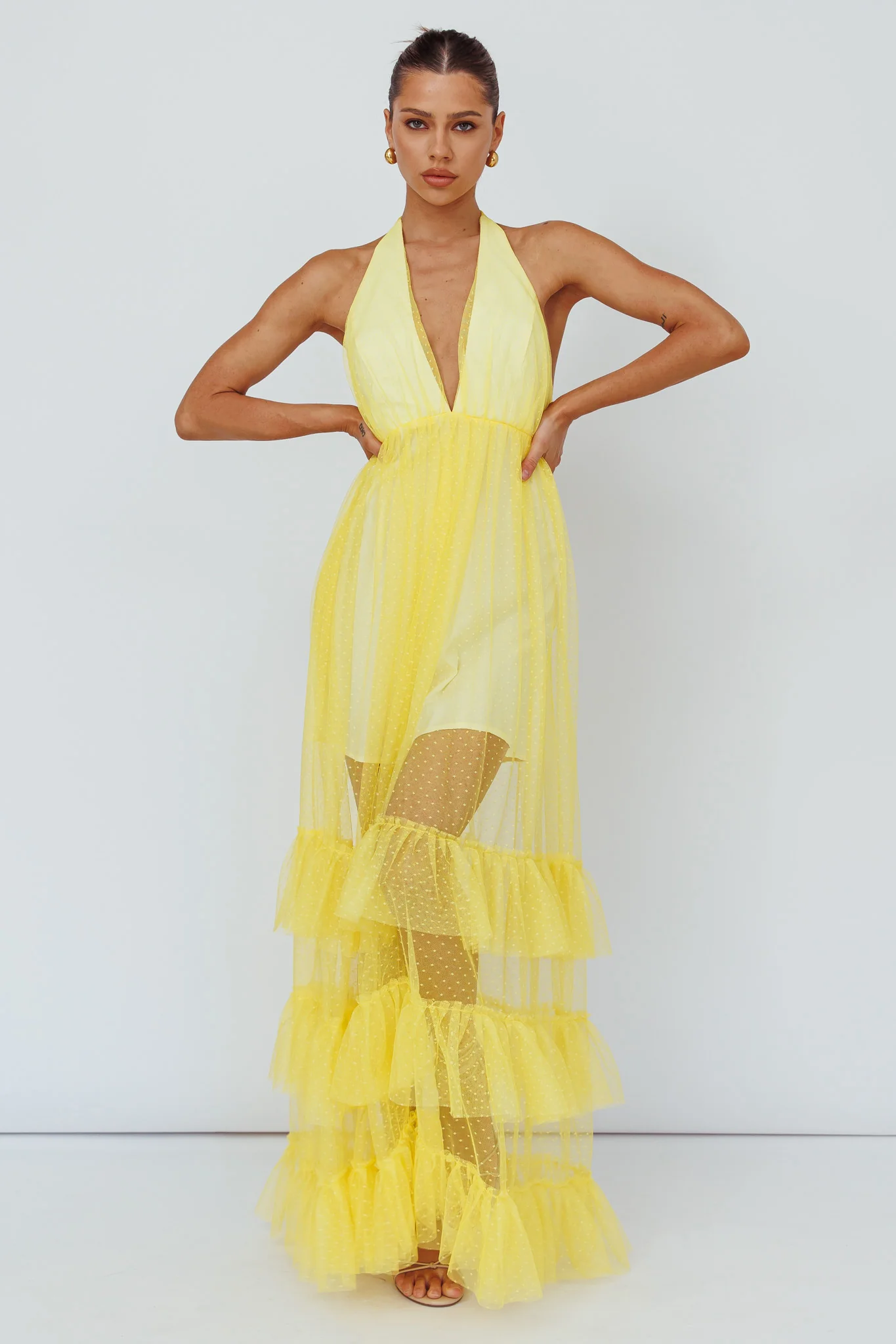 Moonlight Sonata Ruffle Mesh Maxi Dress Hail Spot Lemon - Image 5