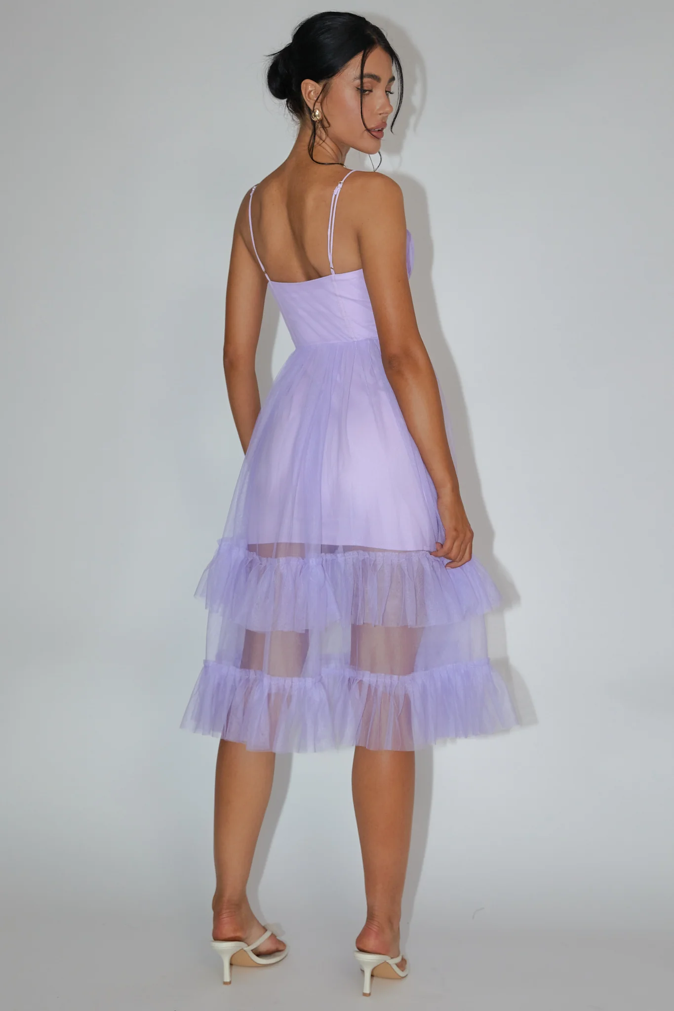 Moonlight Sonata Ruffle Mesh Midi Dress Lilac - Image 2