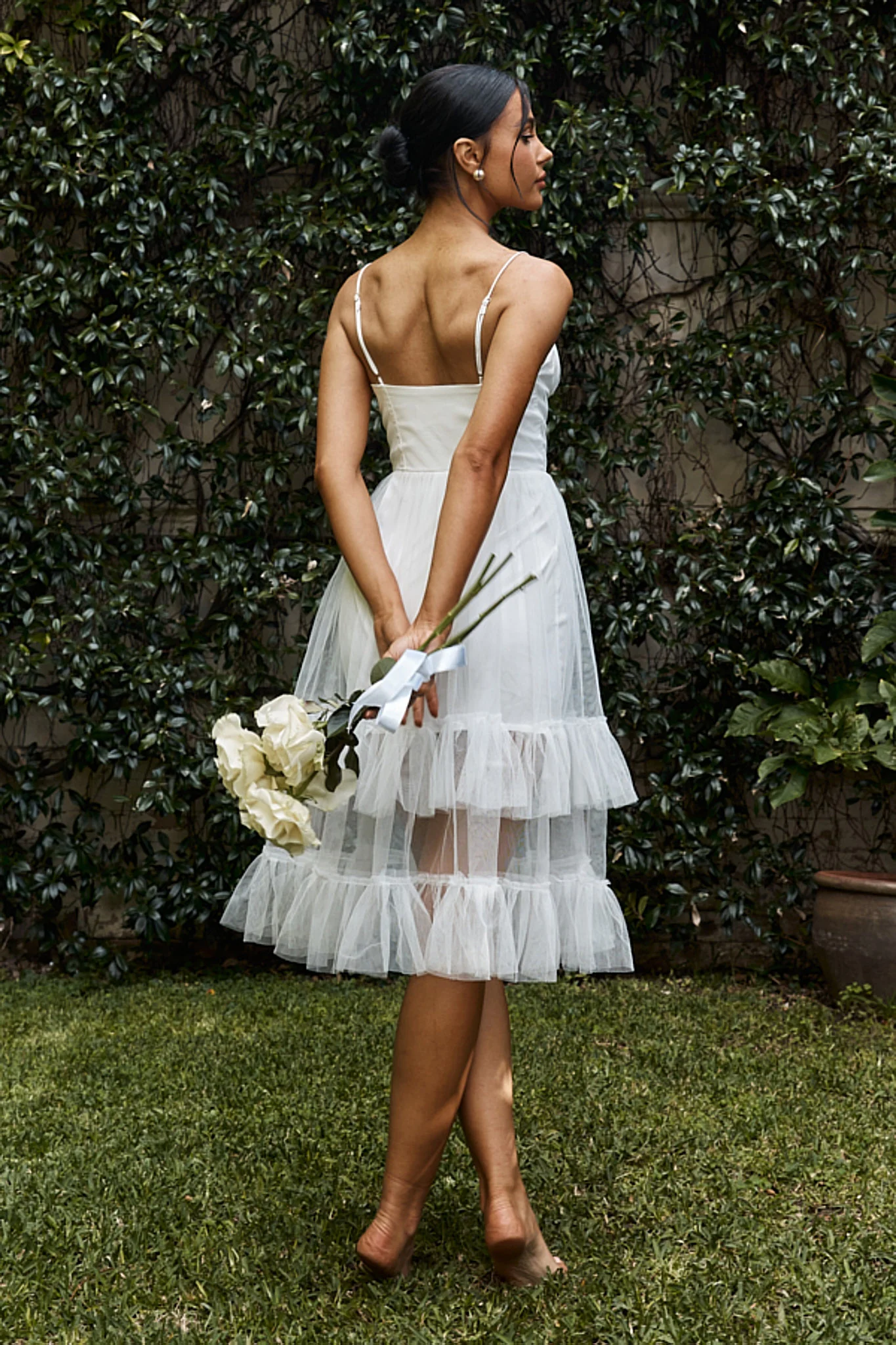 Moonlight Sonata Ruffle Mesh Midi Dress White - Image 3