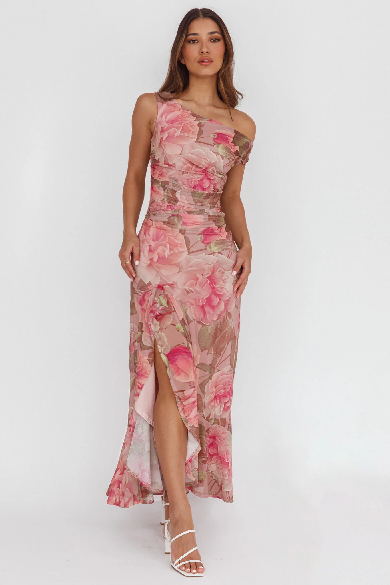 Moonlit Magic Asymmetric Neckline Maxi Dress Floral Blush - Image 5