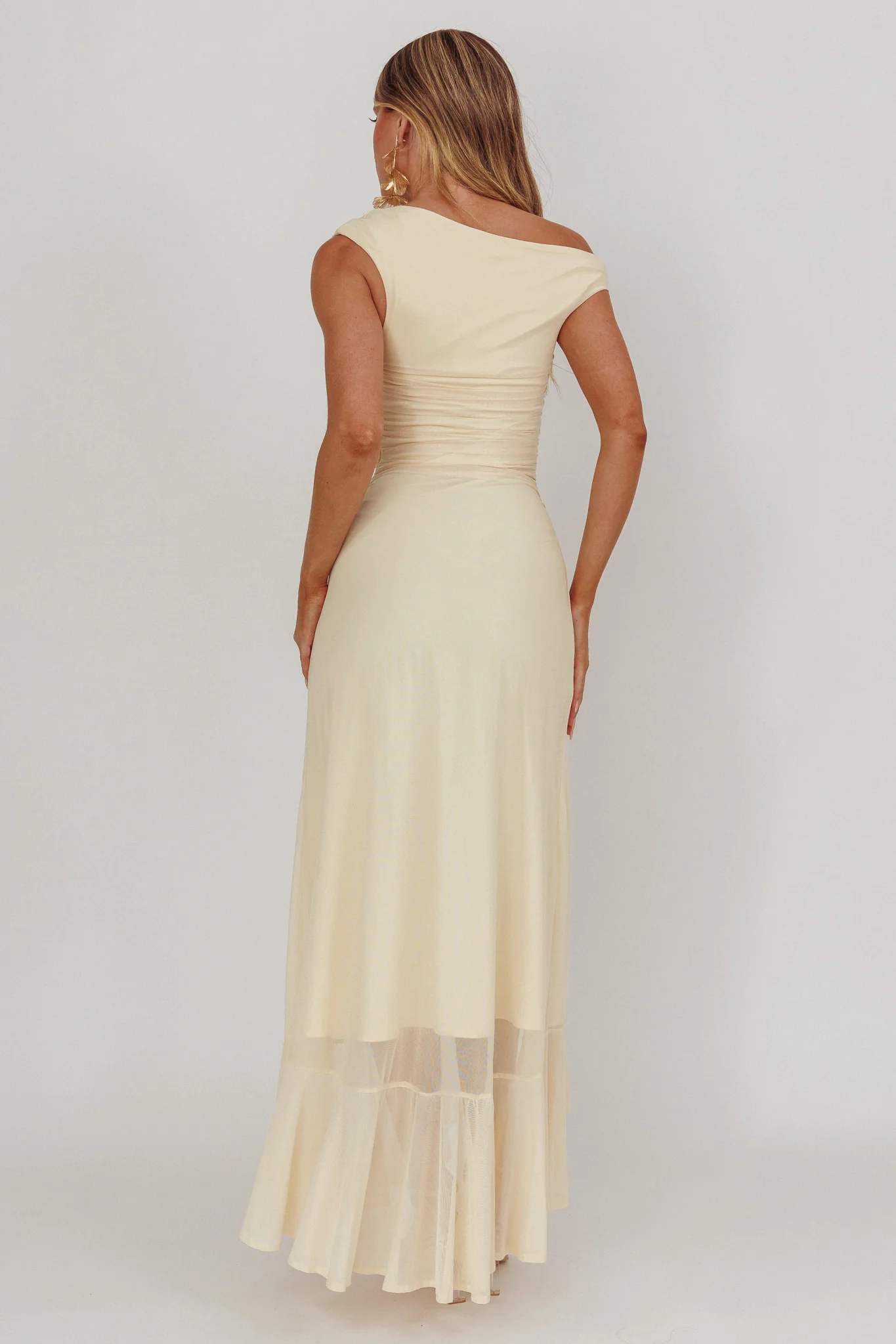 Moonlit Magic Asymmetric Neckline Maxi Dress Light Yellow - Image 2