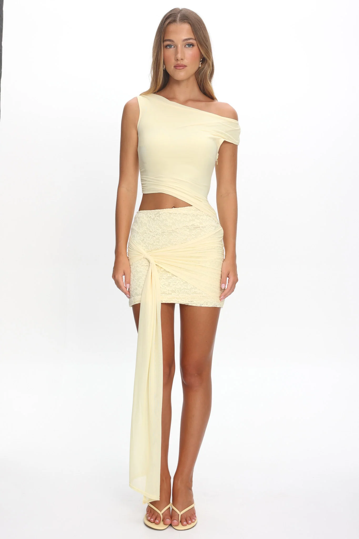 Moonlit Magic Asymmetric Neckline Mini Dress Yellow - Image 2