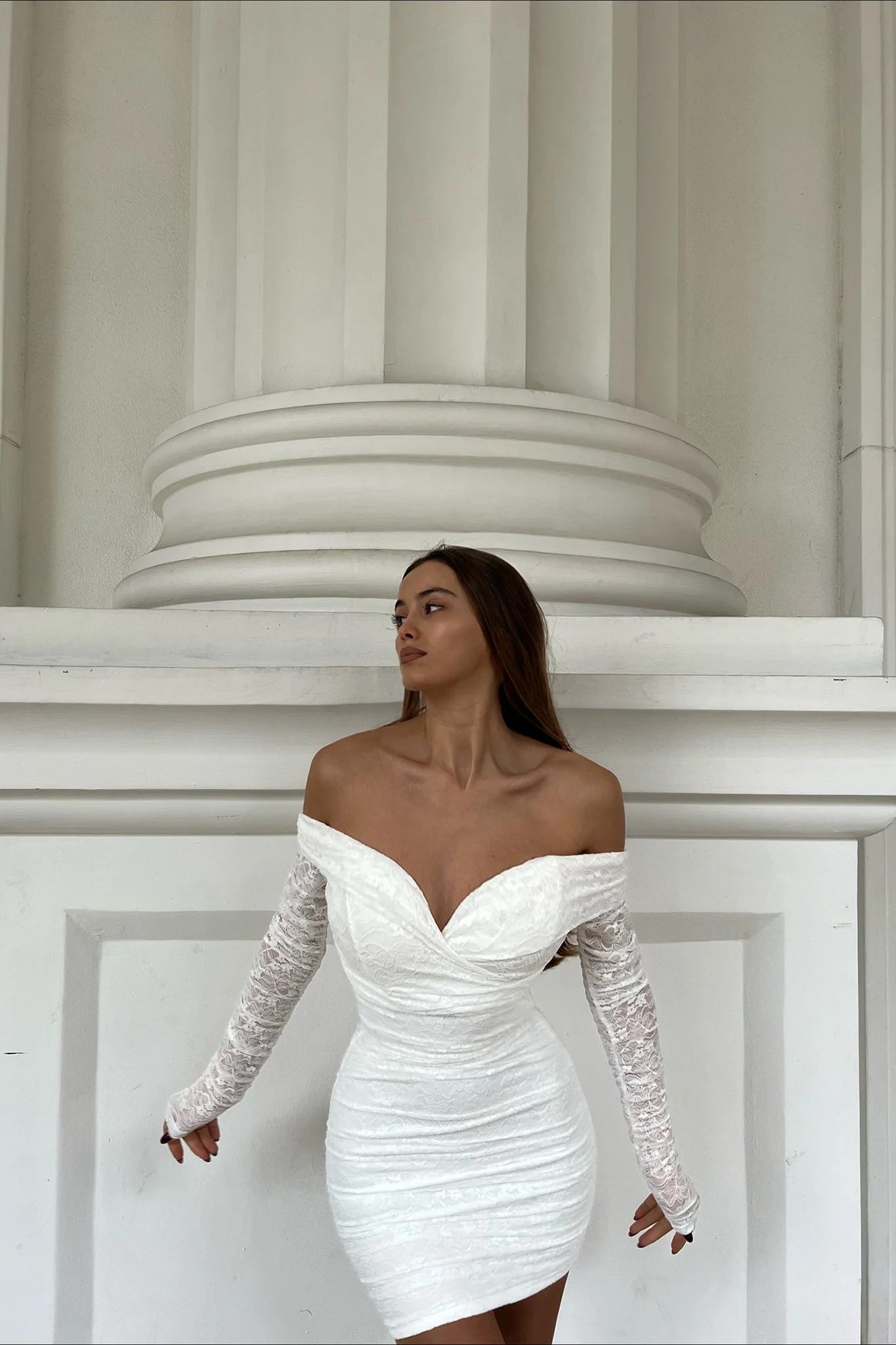 Moonrise Off-Shoulder Long Sleeve Dress Lace White - Image 11