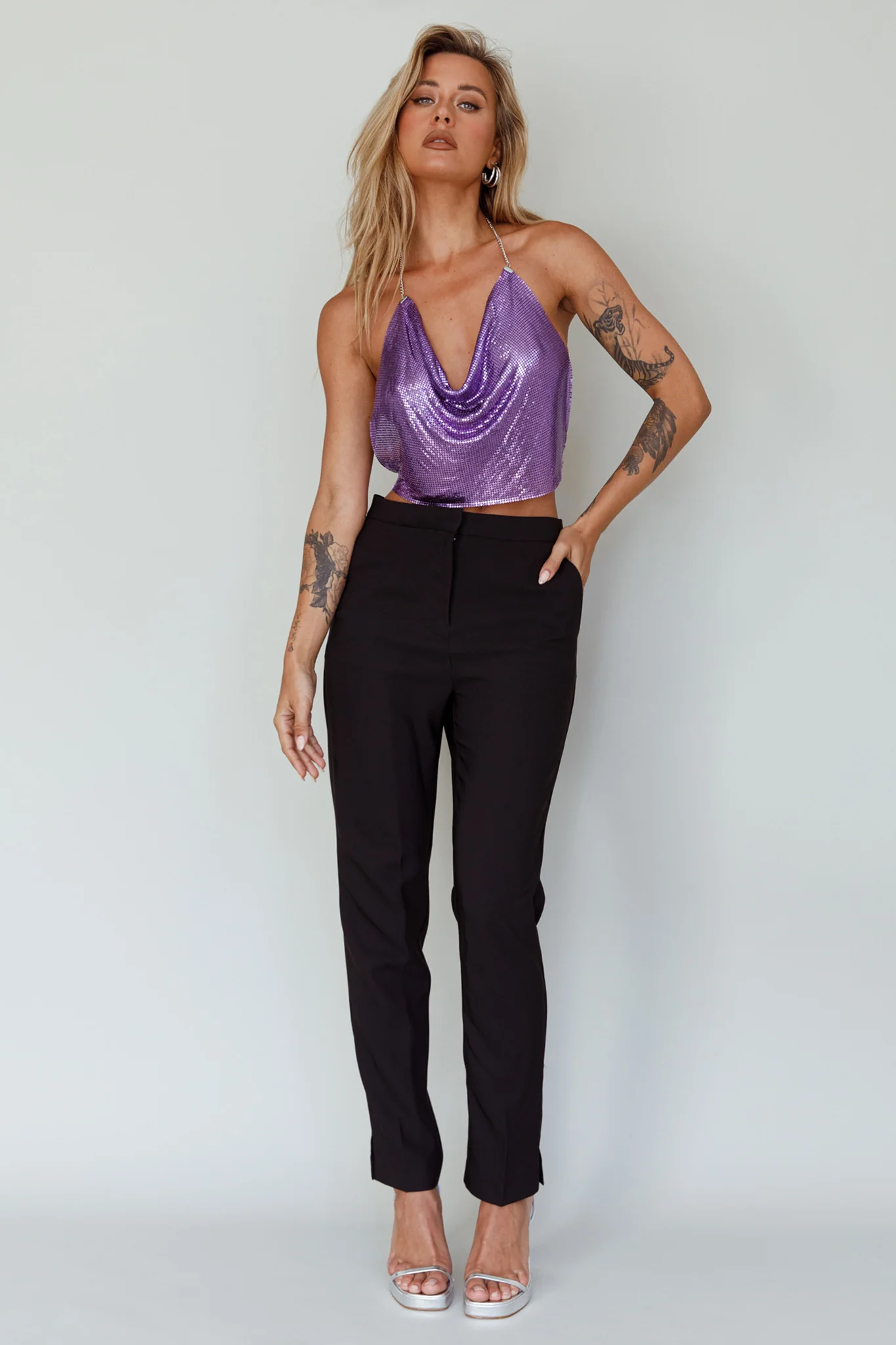 Moonshine Chain Mail Mesh Top Lavender - Image 3