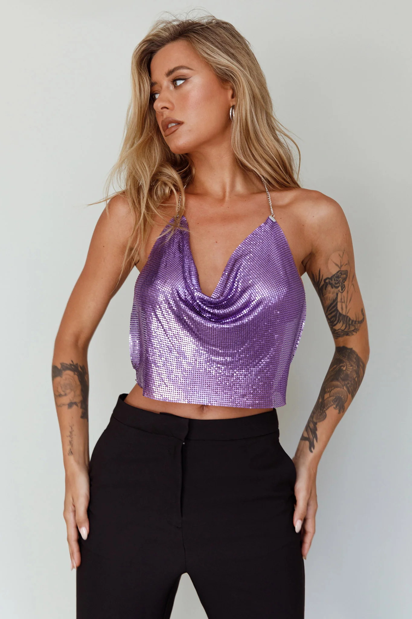 Moonshine Chain Mail Mesh Top Lavender - Image 5